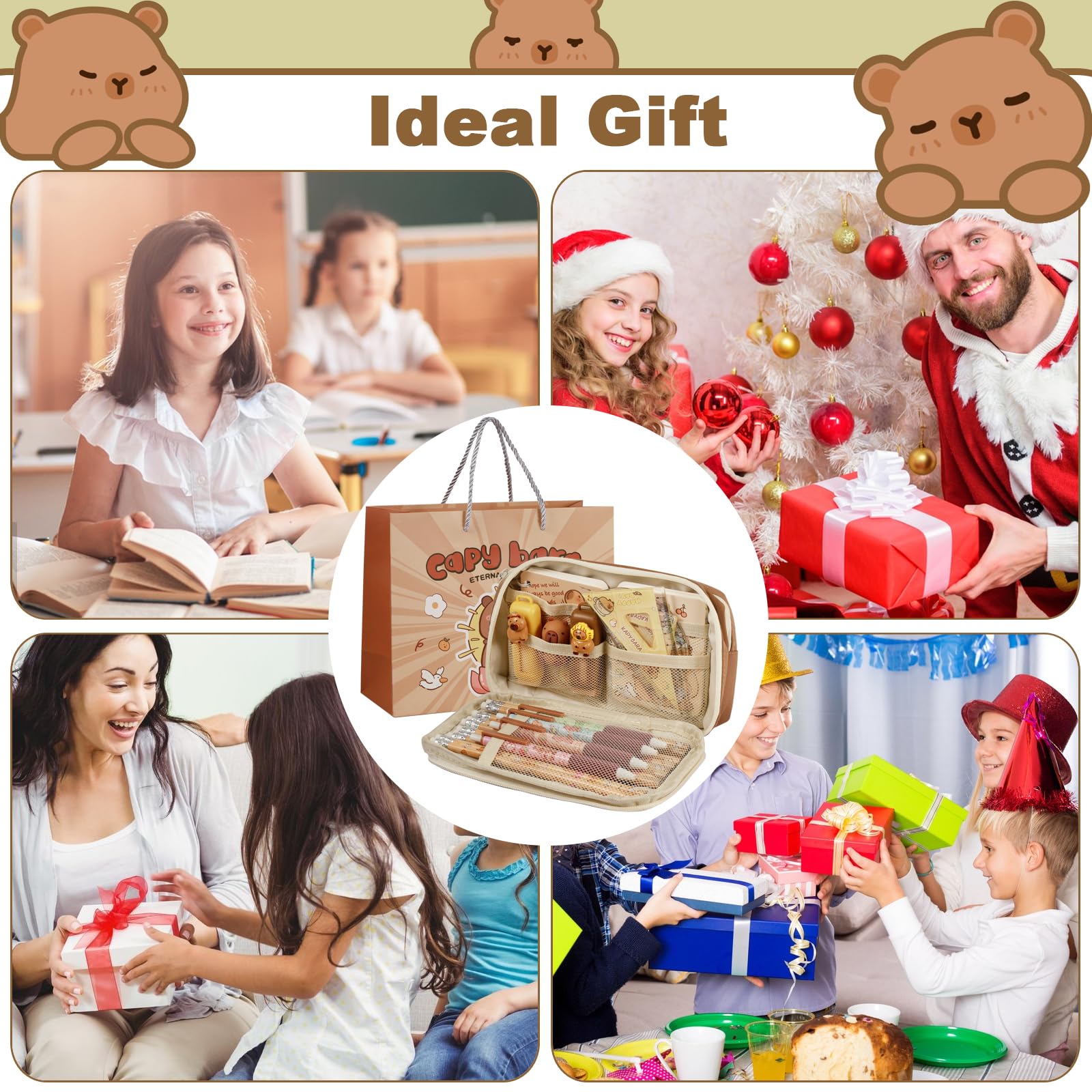 Realjoy 49-częściowy zestaw artykułów papierniczych z kapybarą, piórnik z notesem, długopisem gelowym, linijką, naklejkami, post-it itp., do szkoły, biura, dzieci i studentów, prezent na powrót do