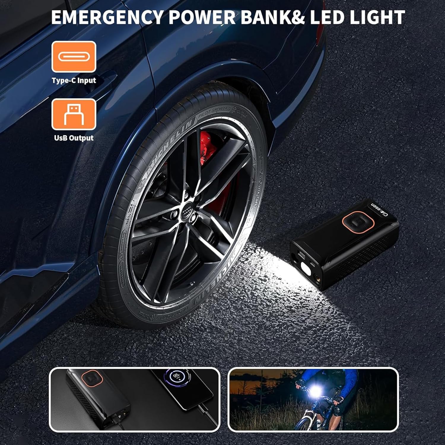 Tire Inflator Portable Air Compressor, 150PSI Portable Air Compressor with Accurate Pressure Gauge E-Bike Inflation Cordless Air Pump for Bike Pump Car Motorcycle Ball - Image 7