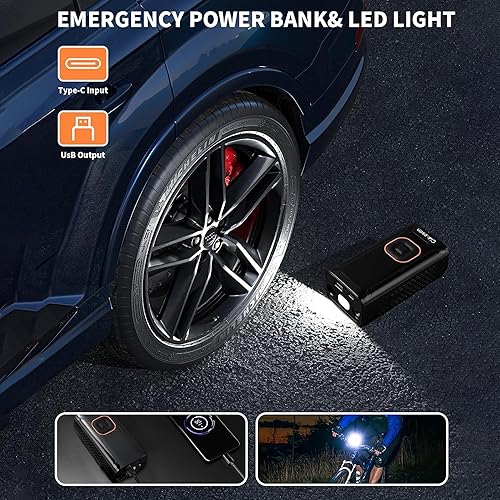 Miniatura 7 de Inflador de neumáticos, compresor de aire portátil, compresor de aire portátil de 150 PSI con medidor de presión preciso, inflado de bicicleta