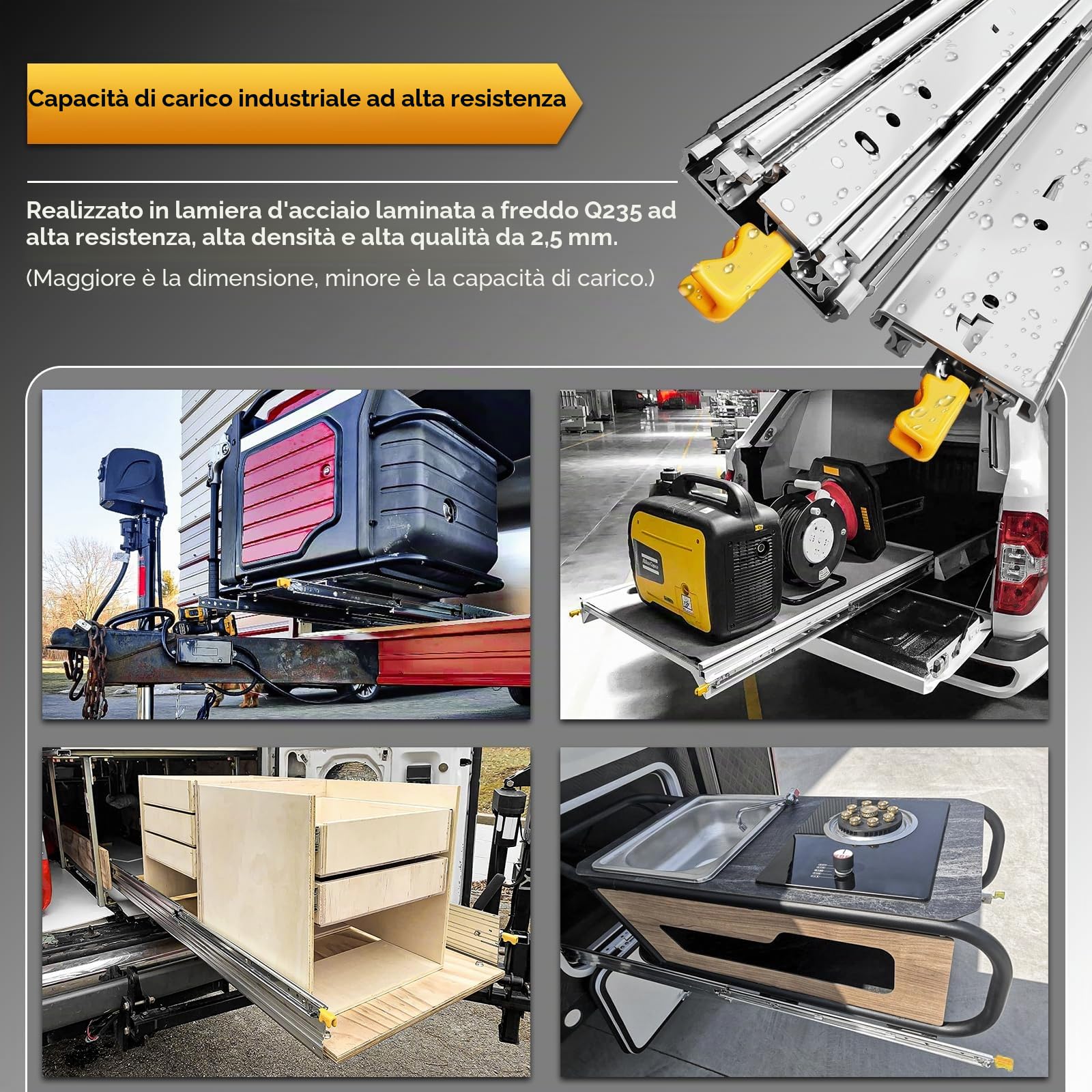 AOLISHENG 600mm guide per cassetti pesanti con serratura, capacità di carico 210kg, guide cassetto pesante estrazione totale, cursori a sfera, montaggio laterale, 1 paio