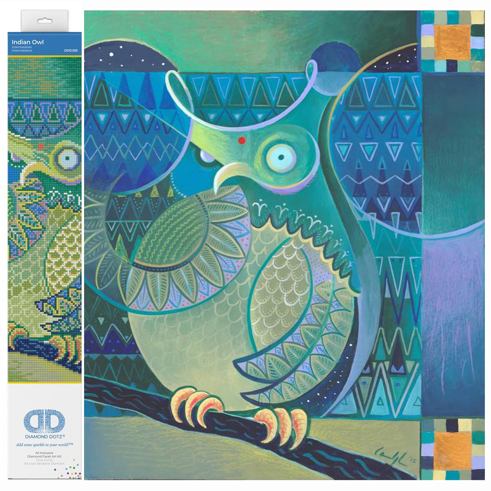 DIAMOND DOTZ Painting Kit: Intermediate, DD12, Indian Owl, 51.5 x 51.5cm
