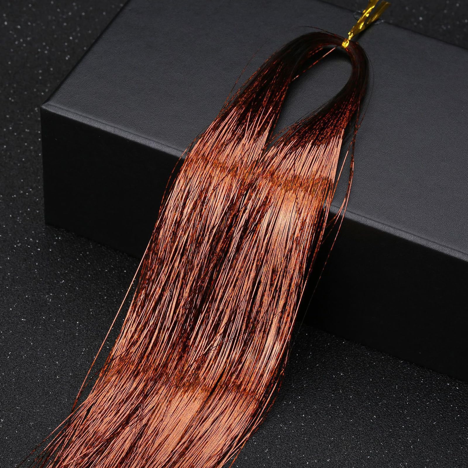 Leliafleury 1000 Strands Brown Hair Tinsel 120cm Straight Glitter Hair Strands for Party Cosplay