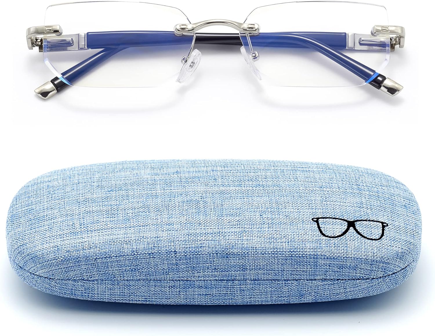 Rimless Reading Glasses, Spring Hinge Readers, Diamond Cut Edge Design Blue Light Glasses - Image 4