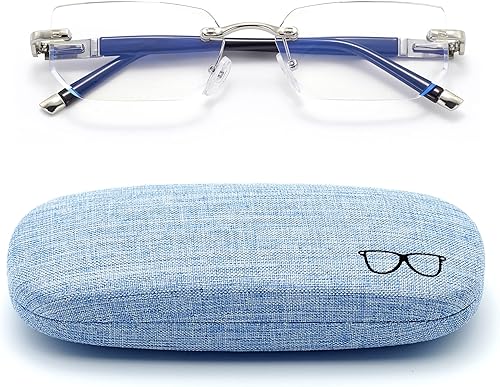 Miniatura 9 de HIGHLIKE Gafas de lectura sin llanta, lectores de bisagra de resorte, diseño de borde de corte de diamante, gafas de luz azul