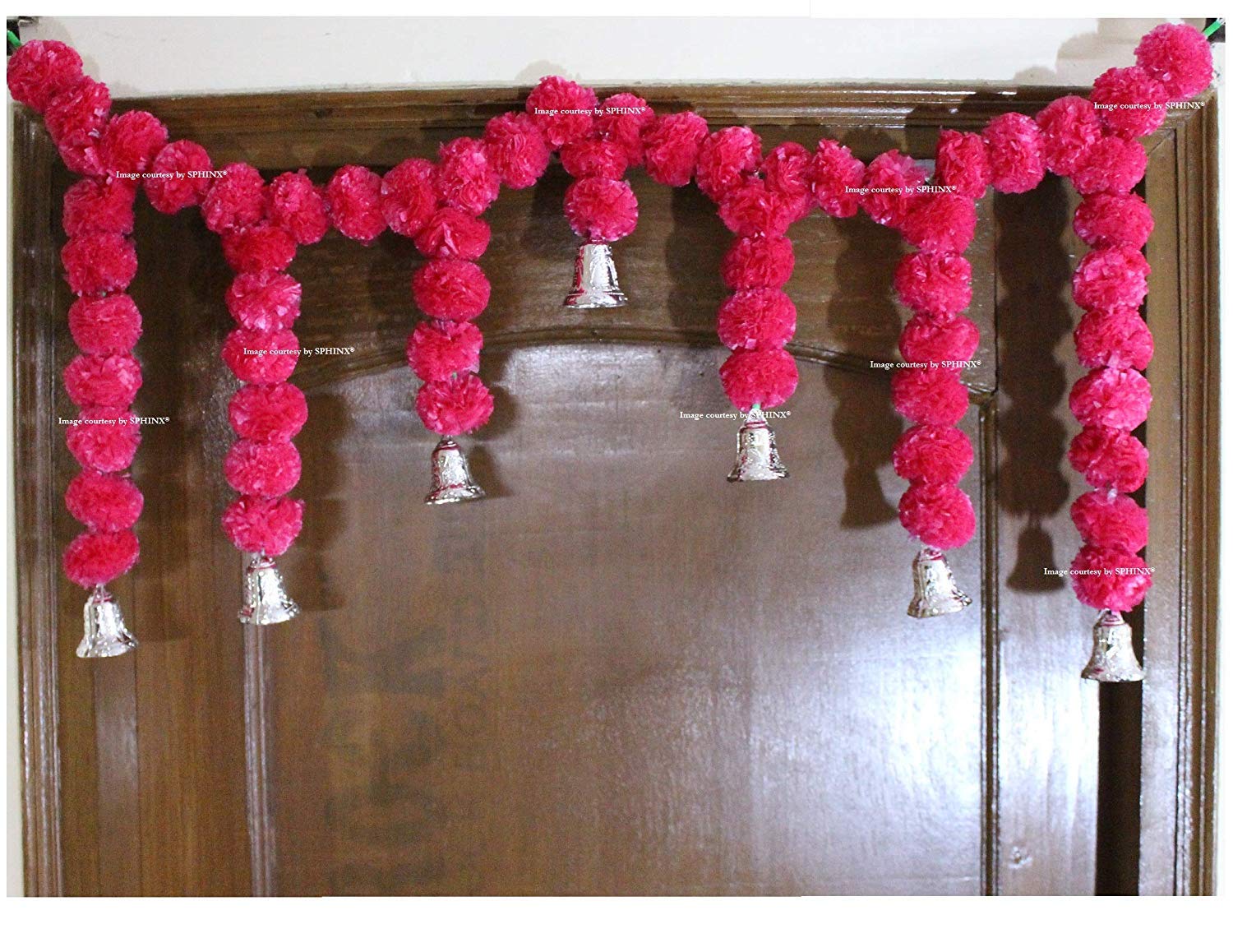 Sphinx Artificial Marigold Fluffy Flower Garlands Door Toran Set/Door Hangings for decoration (Approx. 100 X 41 cms)- (Dark Pink (Rani))