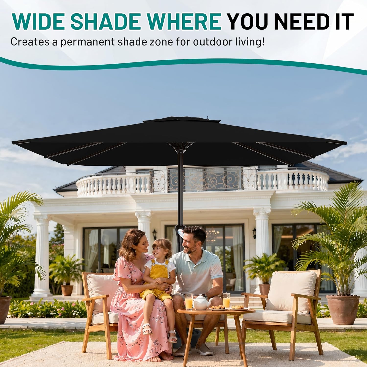 AreShark 8' x 10' Rectangle Patio Umbrellas for Outdoor, Outdoor Table Umbrella, Large Outdoor Patio Umbrellas with 8 Sturdy Ribs for Pool, Garden, Market (Black)