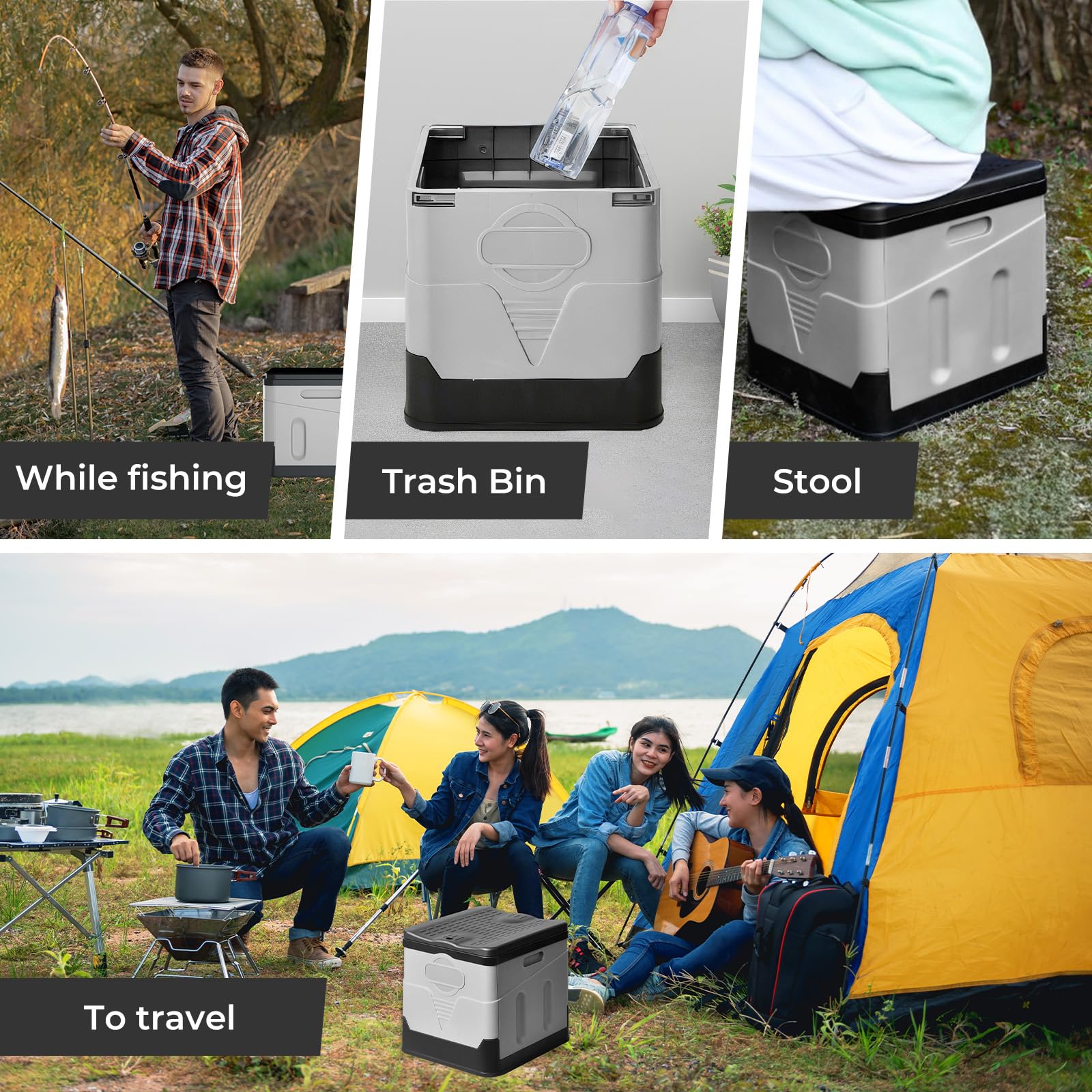 Pot De Chambre Toilette Portable Pliable - Réservoir Déchets Inclus, Antidérapante - Pour Camping, Camping-car, Chantier Toilettes Portables