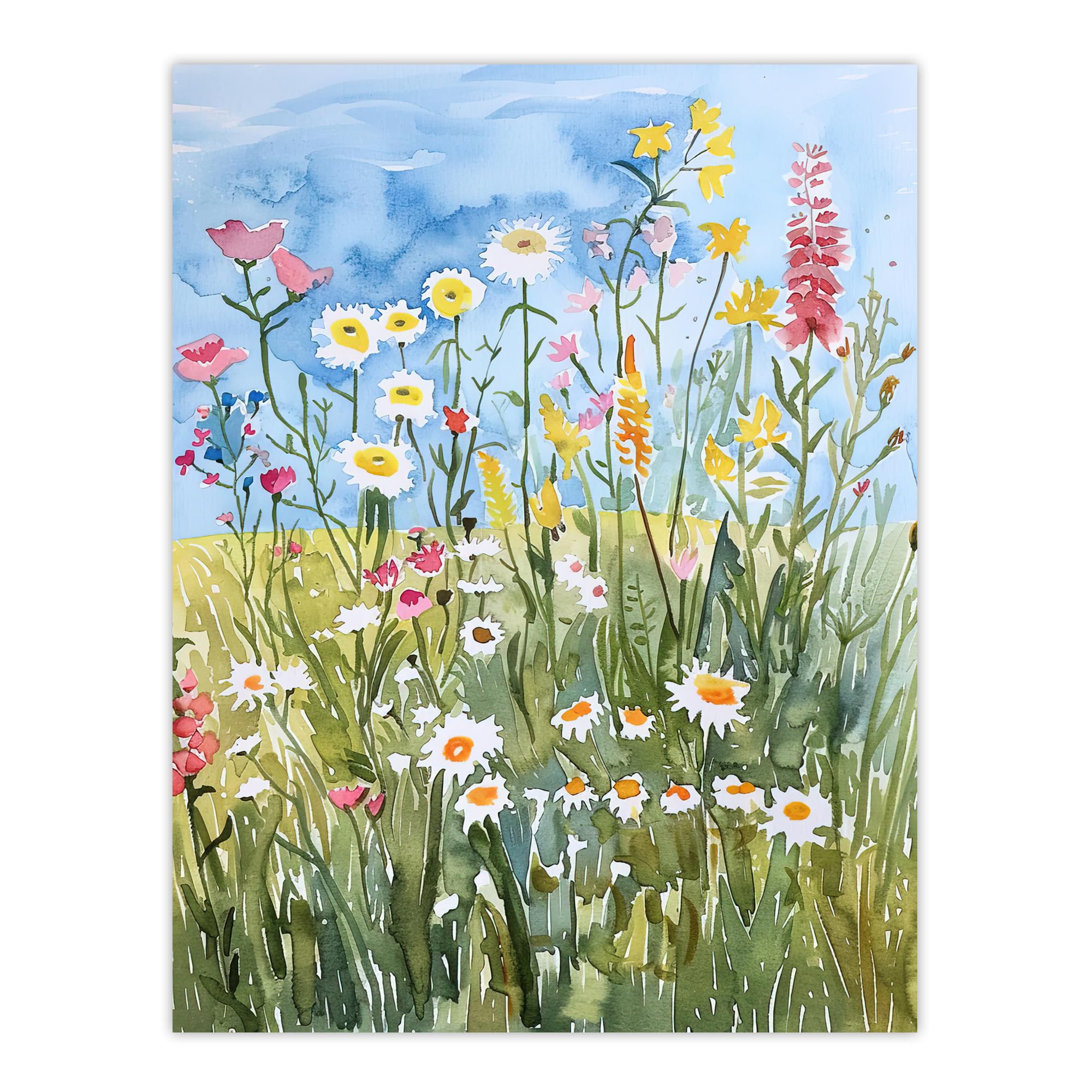 Artery8 Summer Wildflower Meadow Floral Watercolour Living Room Large Wall Art Poster Print Thick Paper 18X24 Inch