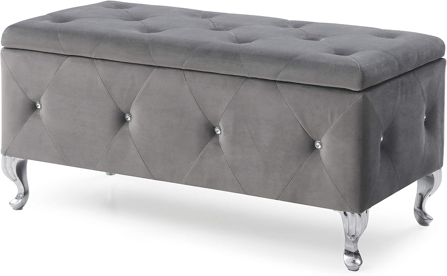 Crystal Tufted Storage Bench (Grey)