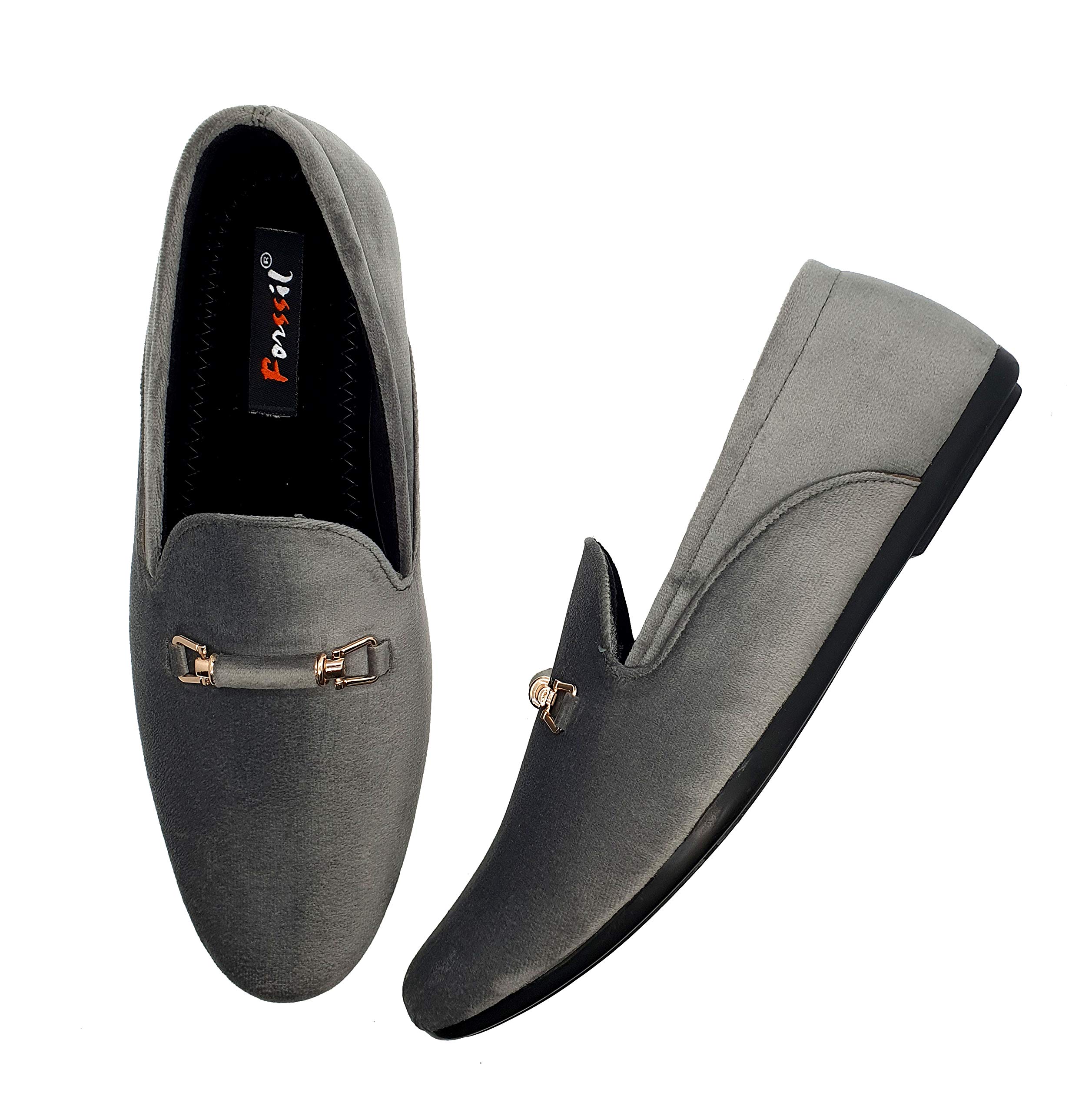 FORSSIL Present Present Buckled Velvet Formal Casual Slip-on Loafers Shoes for Men and Boys (FSL-0521) (6 UK, Grey, Numeric_6) (B08QNG6H72) Amazon Price History, Amazon Price Tracker