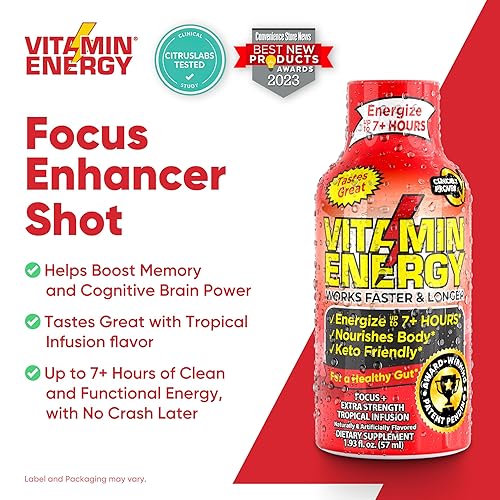 Miniatura 2 de Focus Supplement Vitamin Energy Drink - Bebida sin colisiones de azúcar y KetoVegano, chupitos aptos para dieta cetogénica, claridad y concentración