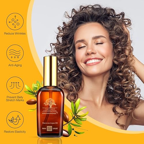 Miniatura 4 de Aceite de argán marroquí para el crecimiento del cabello, la piel y las uñas, anti-envejecimiento facial hidratante para mujeres y hombres, 3.4 fl oz
