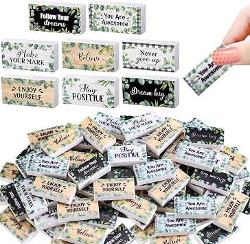 Dunzoom 100 Pcs Back to School Inspirational Pencil Erasers Bulk for Kids Fun Motivational Eraser School Office Supplies for Students Classroom Office Teacher ArtistsEucalyptus Leaf