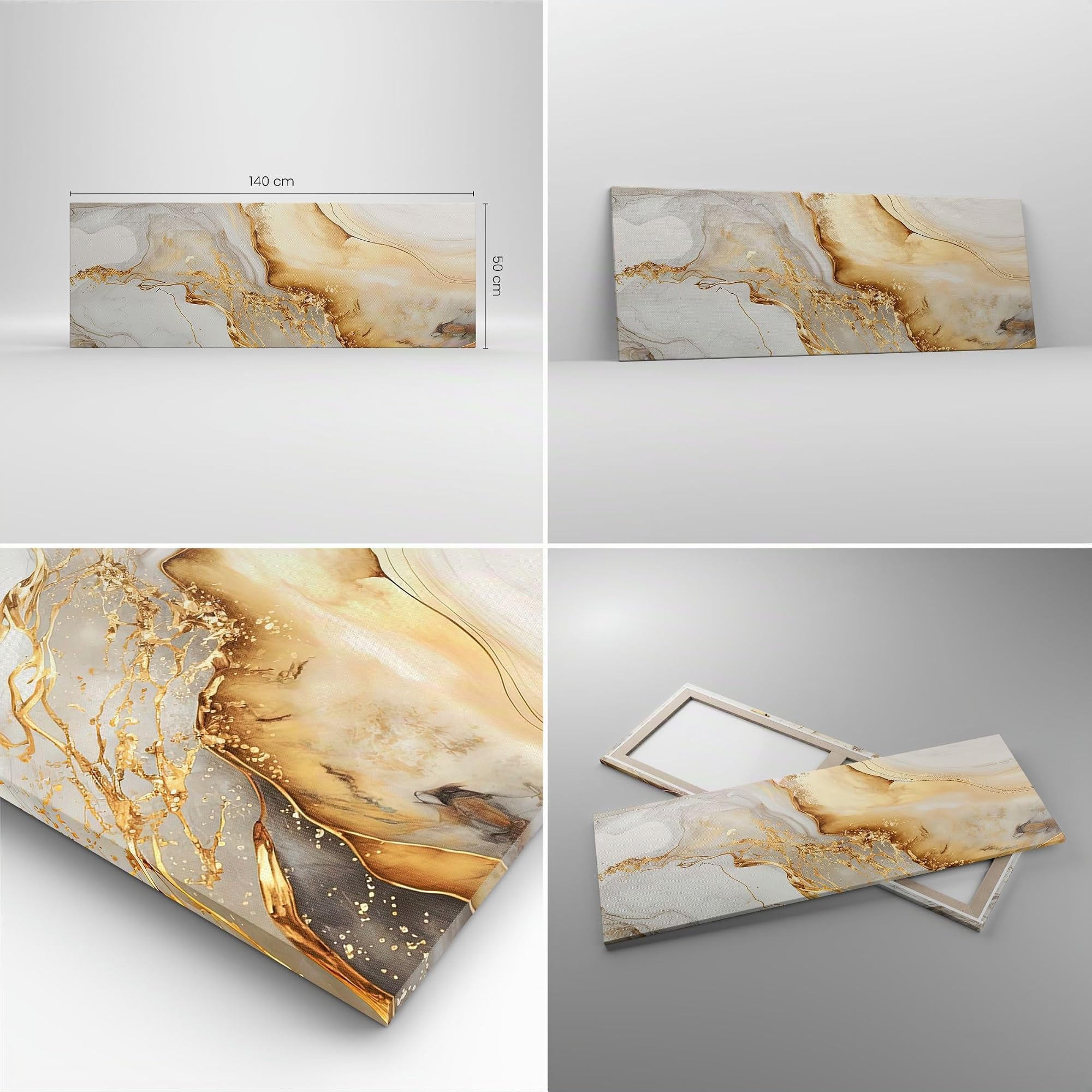 Cuadro sobre Lienzo 140x50cm Moderno Panorámico Abstracto Pastel - 5730 | Mármol Glamour Cuadro Decorativo Grande Arte mural Decoración del Hogar Salón Dormitorio Cocina Oficina Cuadros de Pared