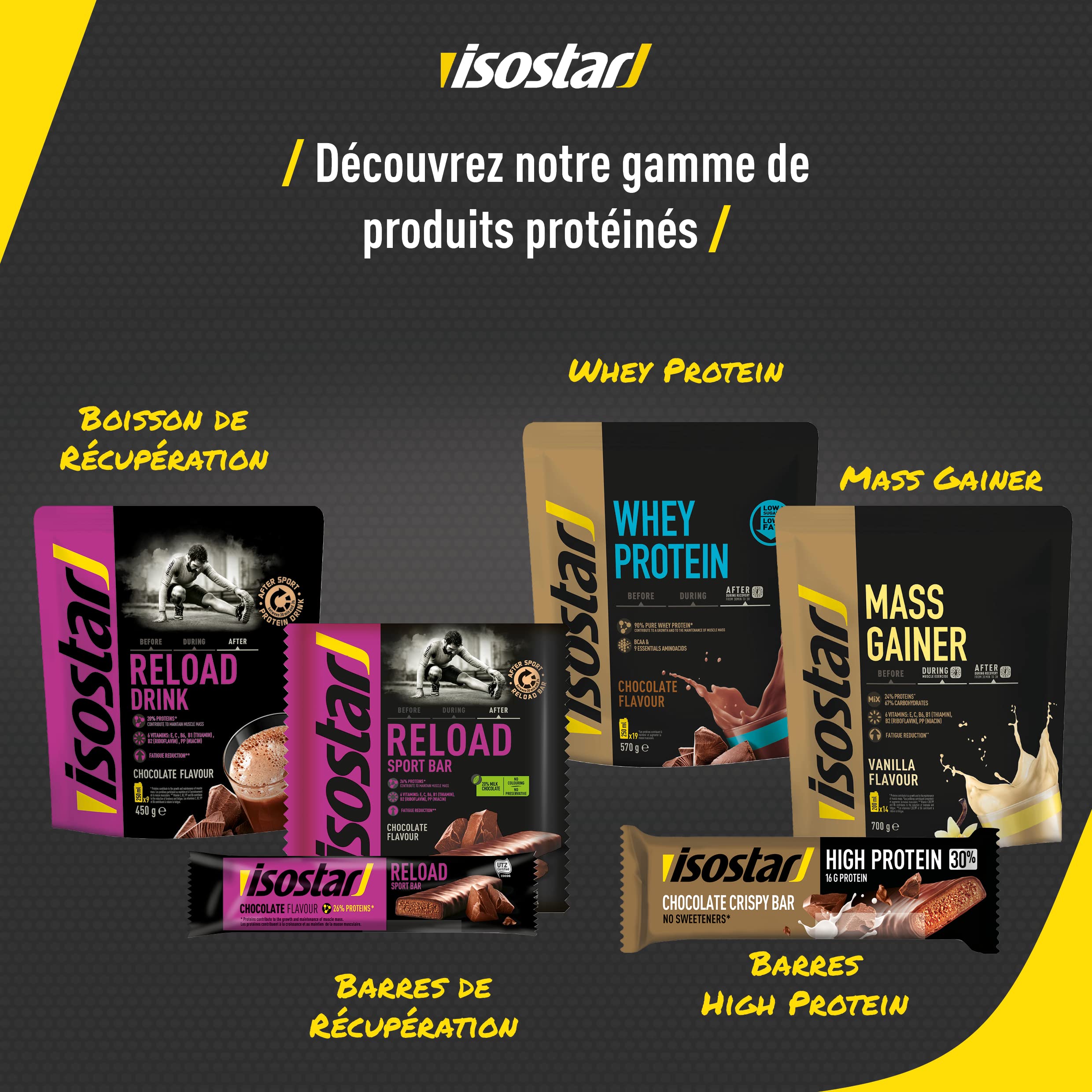 Isostar Barres After Sport Reload Saveur Chocolat - Lot de 30 Barres de Récupération Après Effort - 30 x 40 g