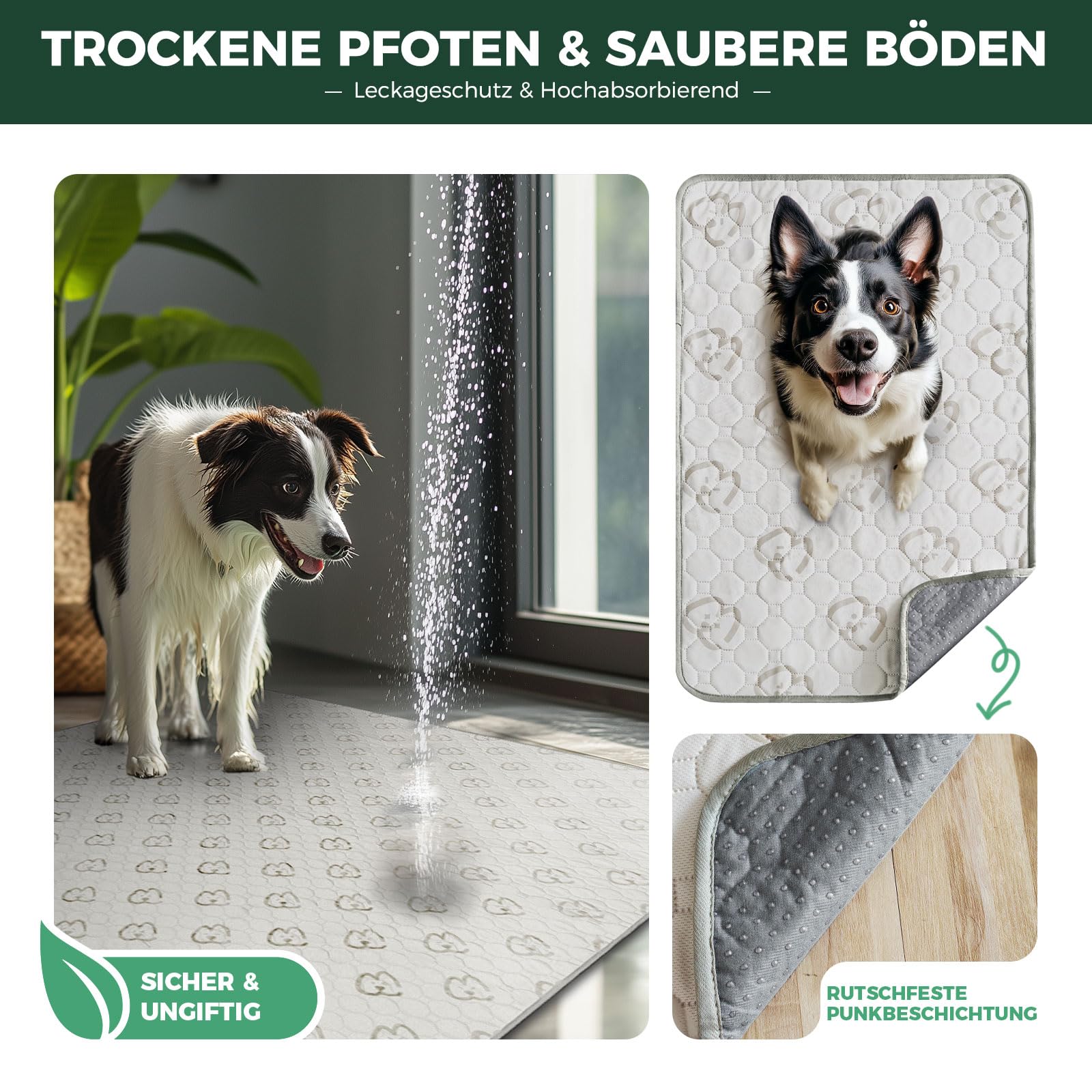 fxw Waschbare Pinkelpads für Hunde,Welpenpads mit Superabsorber,speziell für fxw Rollick/Homeplus 60cm 6 Panels Hundelaufstall,160cm × 99cm Rectangle,Khaki,1 Packungung