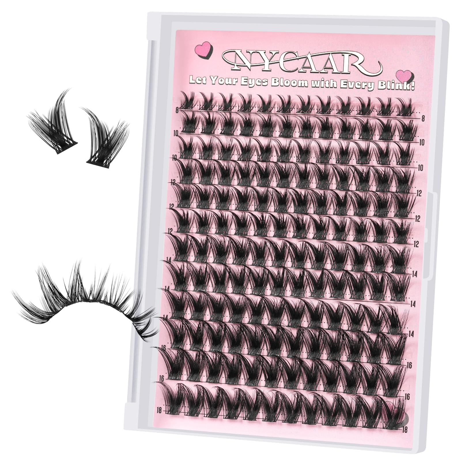 NYCAAR Lash Clusters Manga Eyelash Clusters Anime 144pcs D Curl Wispy Individual Lashes with Soft Thin Band Lash