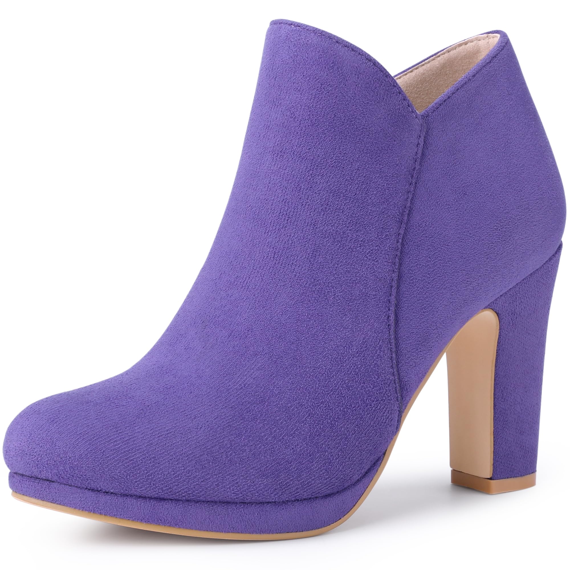 Allegra K Womens Round Toe Chunky Heeled Ankle Heel Boots