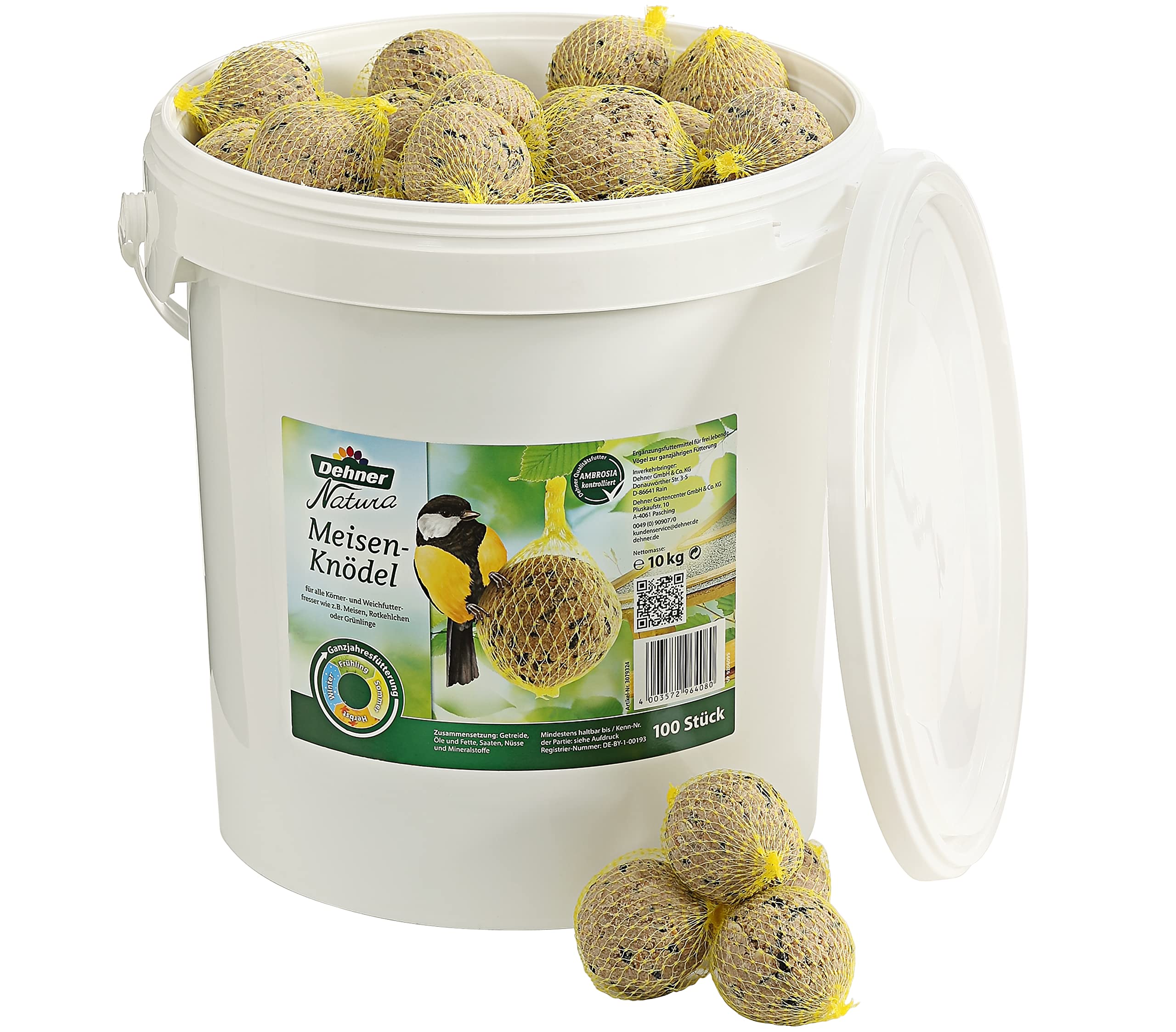 Dehner Natura Lot De 100 Grandes Boules De Graisse Avec Filet Pour Oiseaux Sauvages 100 G (10 Kg) : Dehner