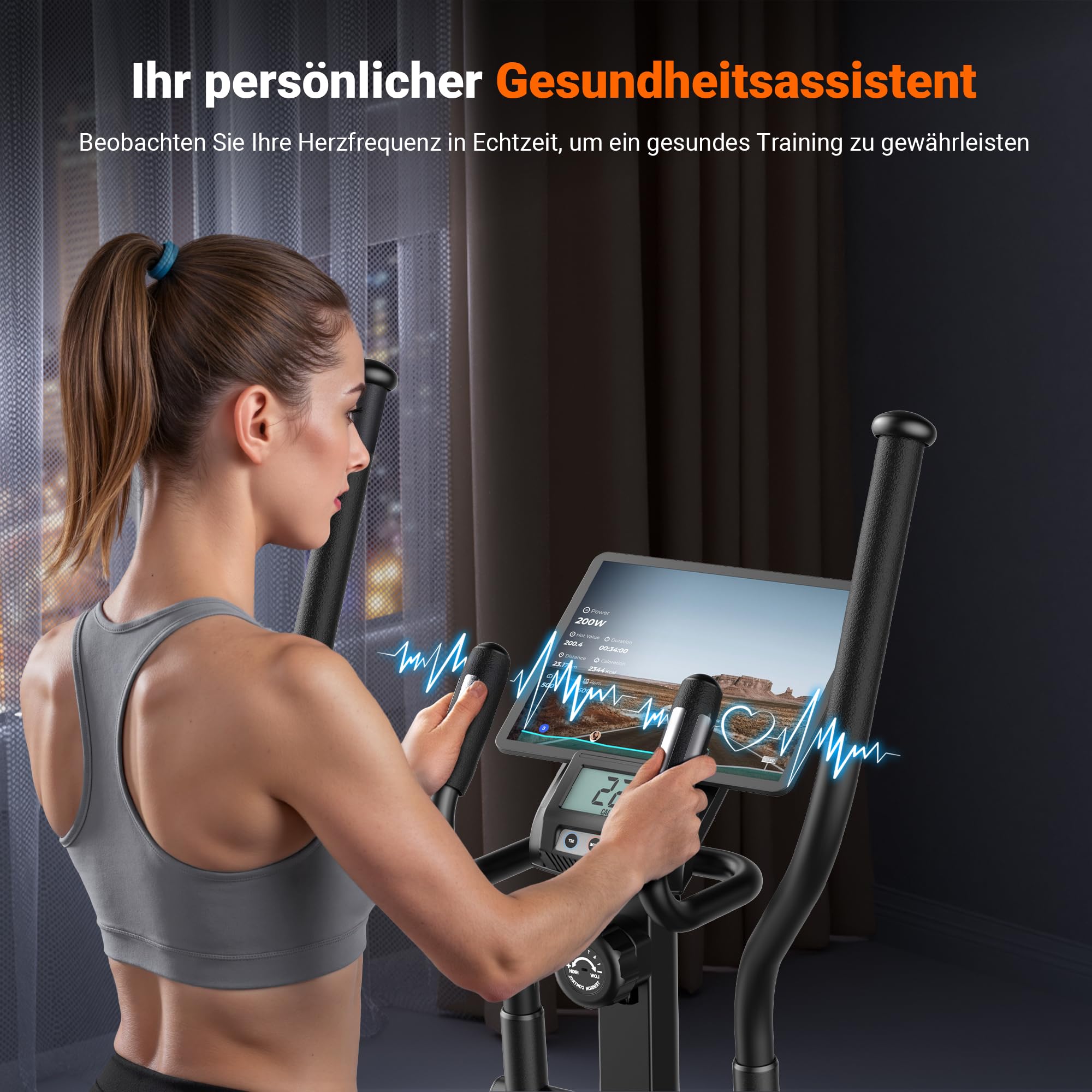 MERACH Selbstbetriebener Crosstrainer für Zuhause, 42 cm Schrittlänge, Ultraleiser Ellipsentrainer mit Magnetwiderstand, 16 Widerstandsstufen, Bluetooth, App & Pulssensor, bis 150 kg