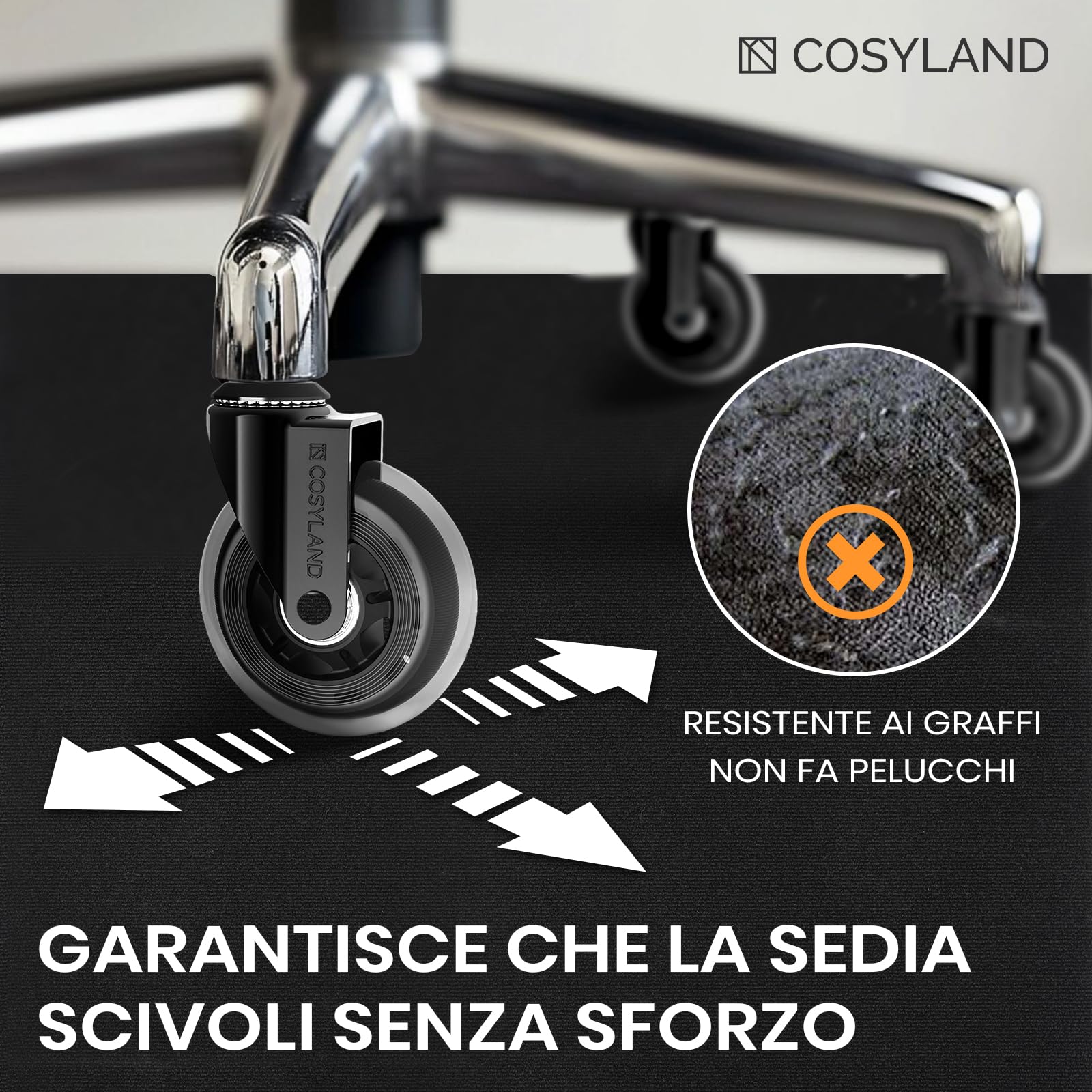 COSYLAND Tappeto sedia ufficio 90x120 cm – Tappeto sedia gaming - Tappeto per sedia con ruote antiscivolo, protezione pavimento per parquet e piastrelle (Nero)