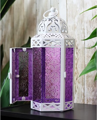 Miniatura 4 de VELA LANTERNS Lámpara Farol Marroquí Blanco de 10.5 pulgadas Portavelas Decorativo para Decoraciones de Ramadán, Decoración Interior del Hogar,