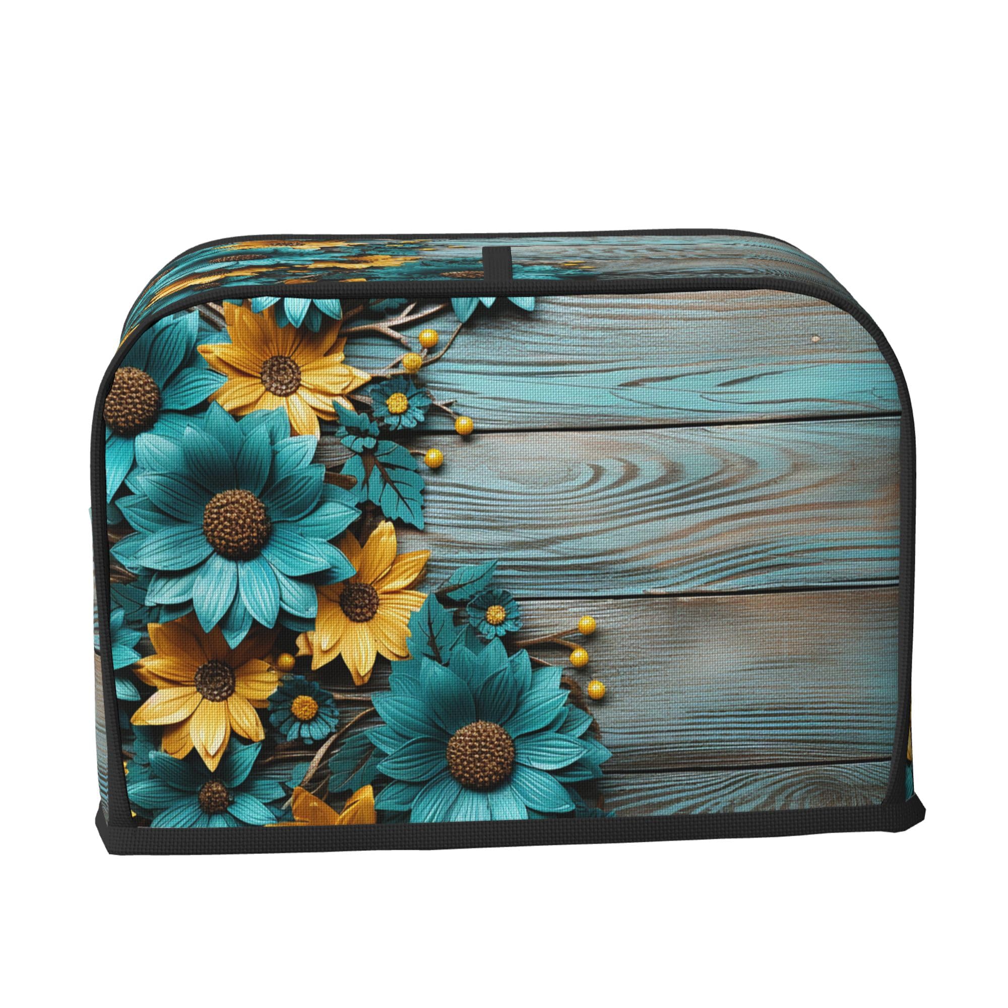 AYCZN 2 Slice Toaster Cover Sunflower Teal Bread Dust Cover Vintage Wooden Board Small Appliance Toaster Covers with Pockets Fingerprint Protection Kitchen Decor