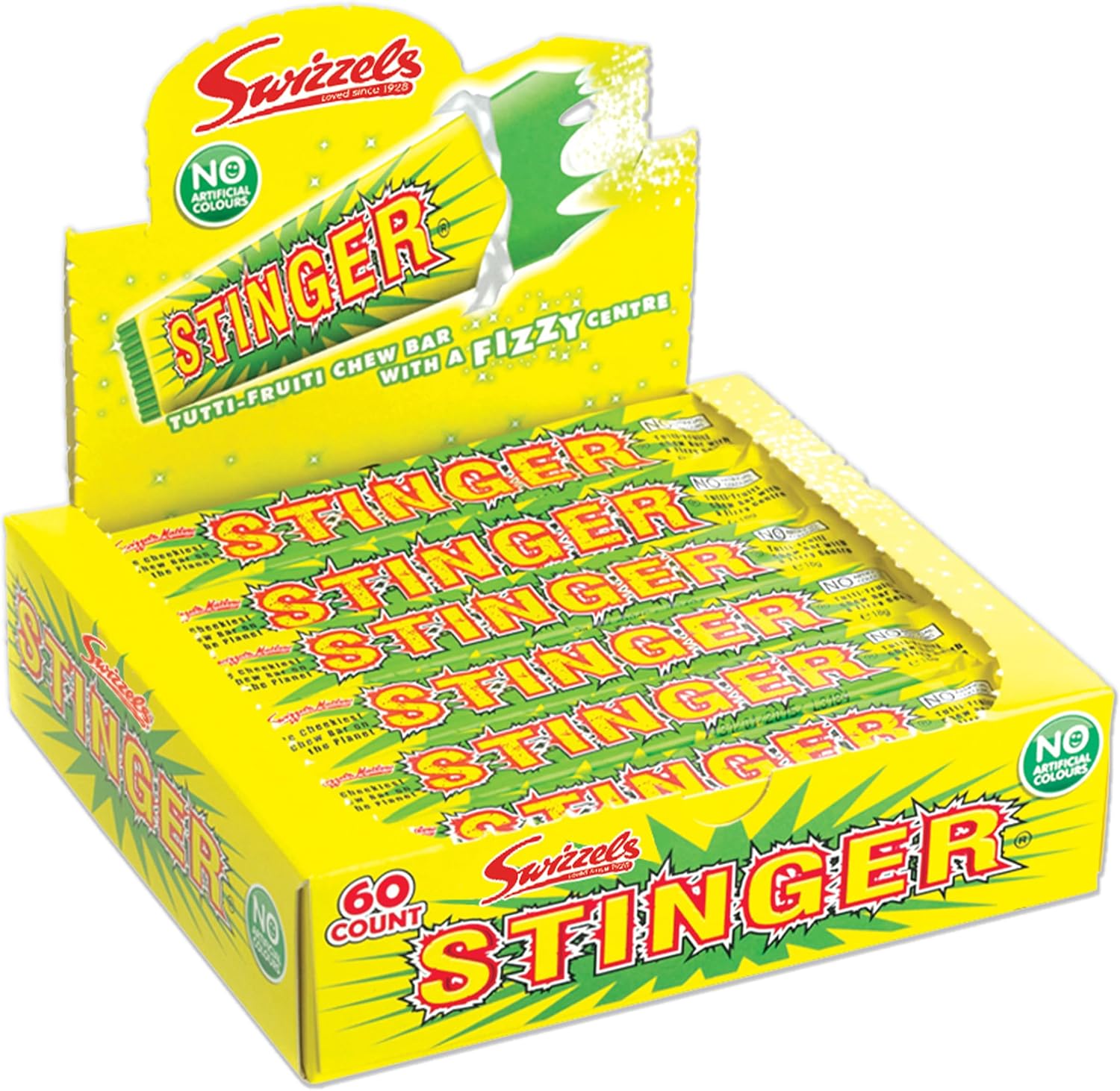 Swizzels Stinger Tutti Frutti Chew Bar Sweets with a Fizzy Centre Vegan Chew Bars Multipack of 60 Bars Original 60 Count Pack of 1