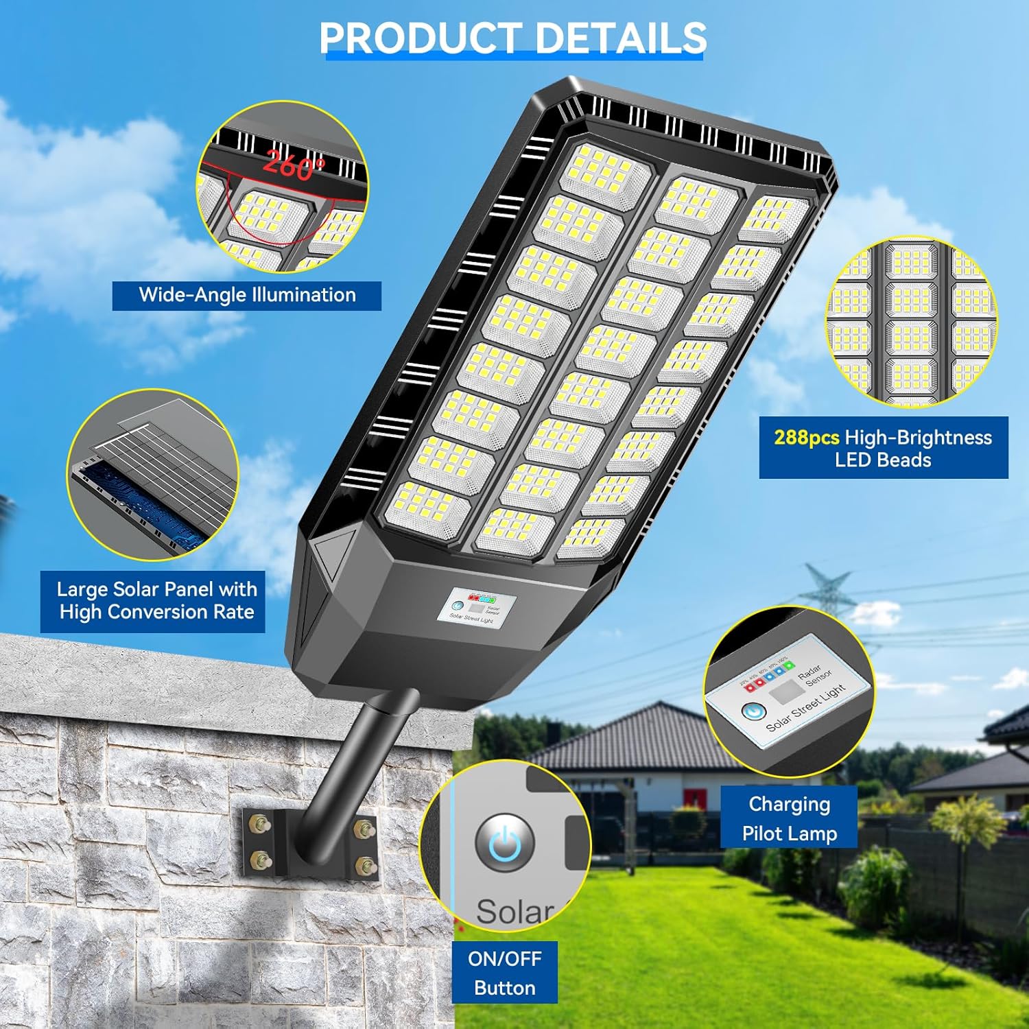 5000W Large Solar Street Light, Commercial Grade Flood Lights Outdoor Dusk to Dawn, Outdoor Lighting with Motion Sensor and Remote Control, Parking Lot Lights for Yard and Suburbs 5000W Large Solar Street Light, Commercial Grade Flood Lights Outdoor Dusk to Dawn, Outdoor Lighting with Motion Sensor and Remote Control, Parking Lot Lights for Yard and Suburbs