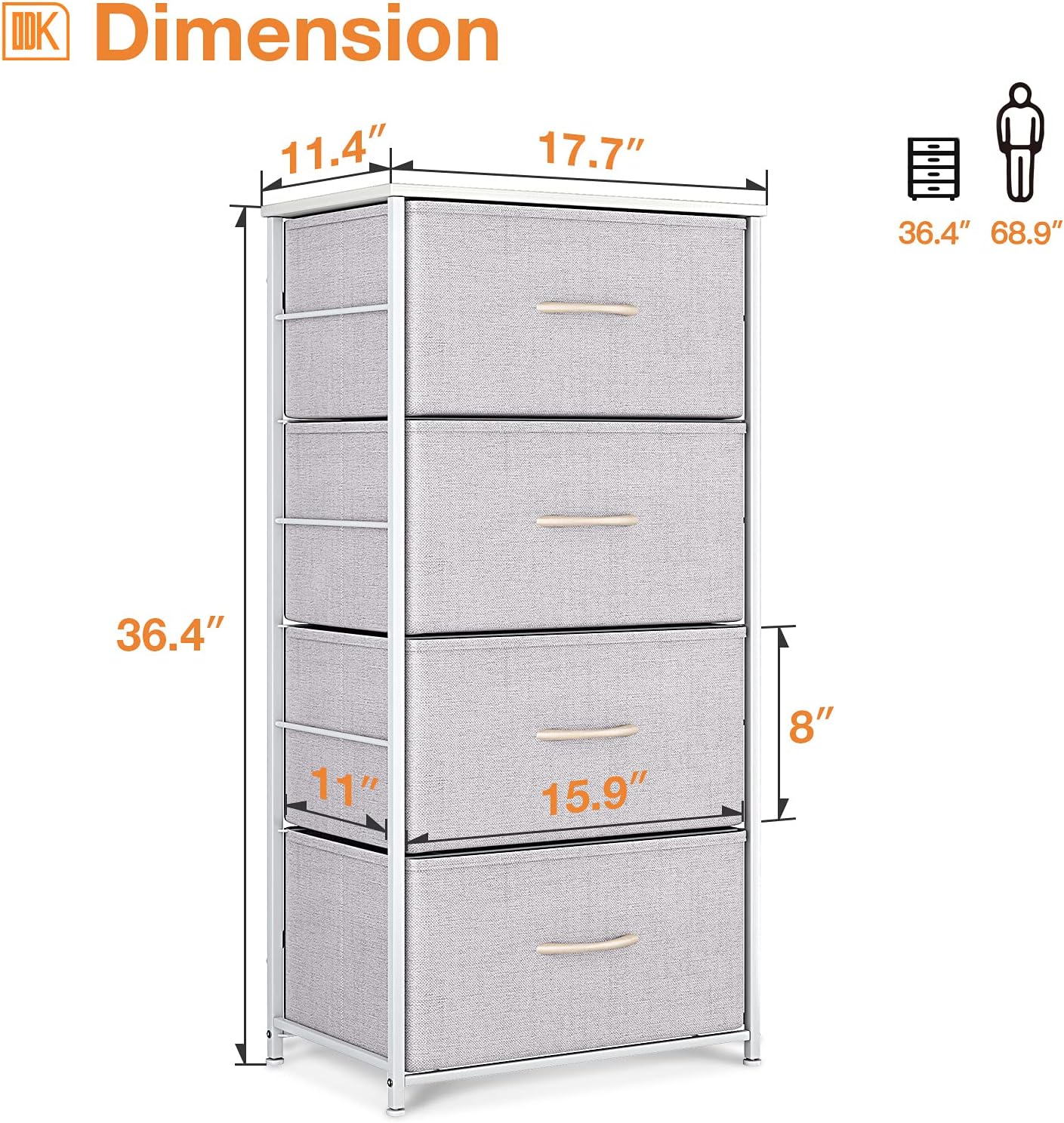 ODK Dresser with 4 Drawers Tall Fabric Storage Tower Organizer Unit for Bedroom Chest for Hallway Closet Easy Assembly Steel Frame and Wood Top, Light Grey : Home & Kitchen