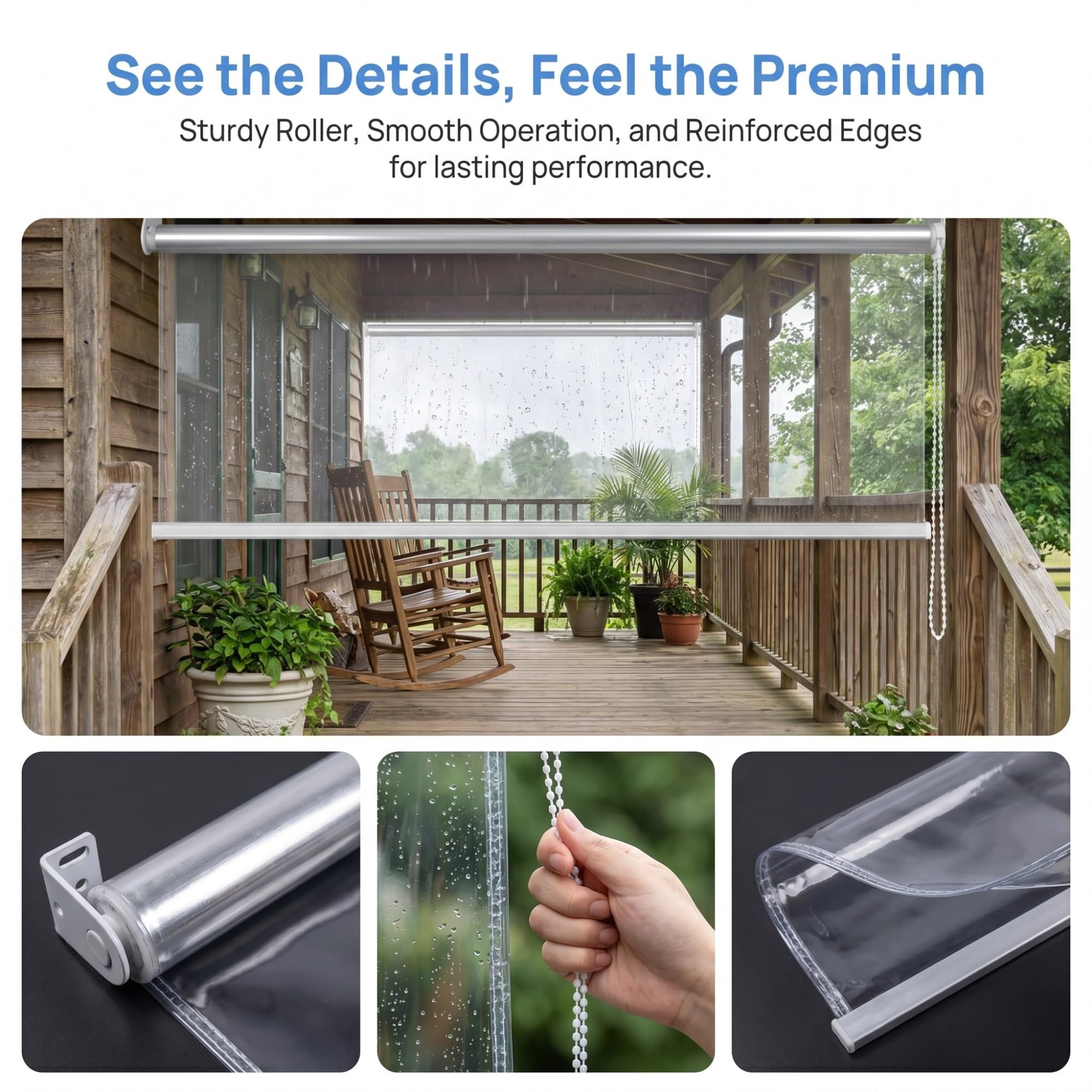 Tapparella Avvolgibile for Giardino Esterno,Tenda a Rullo PVC Impermeabile Trasparente,Antipioggia Isolamento Termico Antipolvere,con Accessori,0.5mm(W135*H180cm/W53.14*H70.86in)