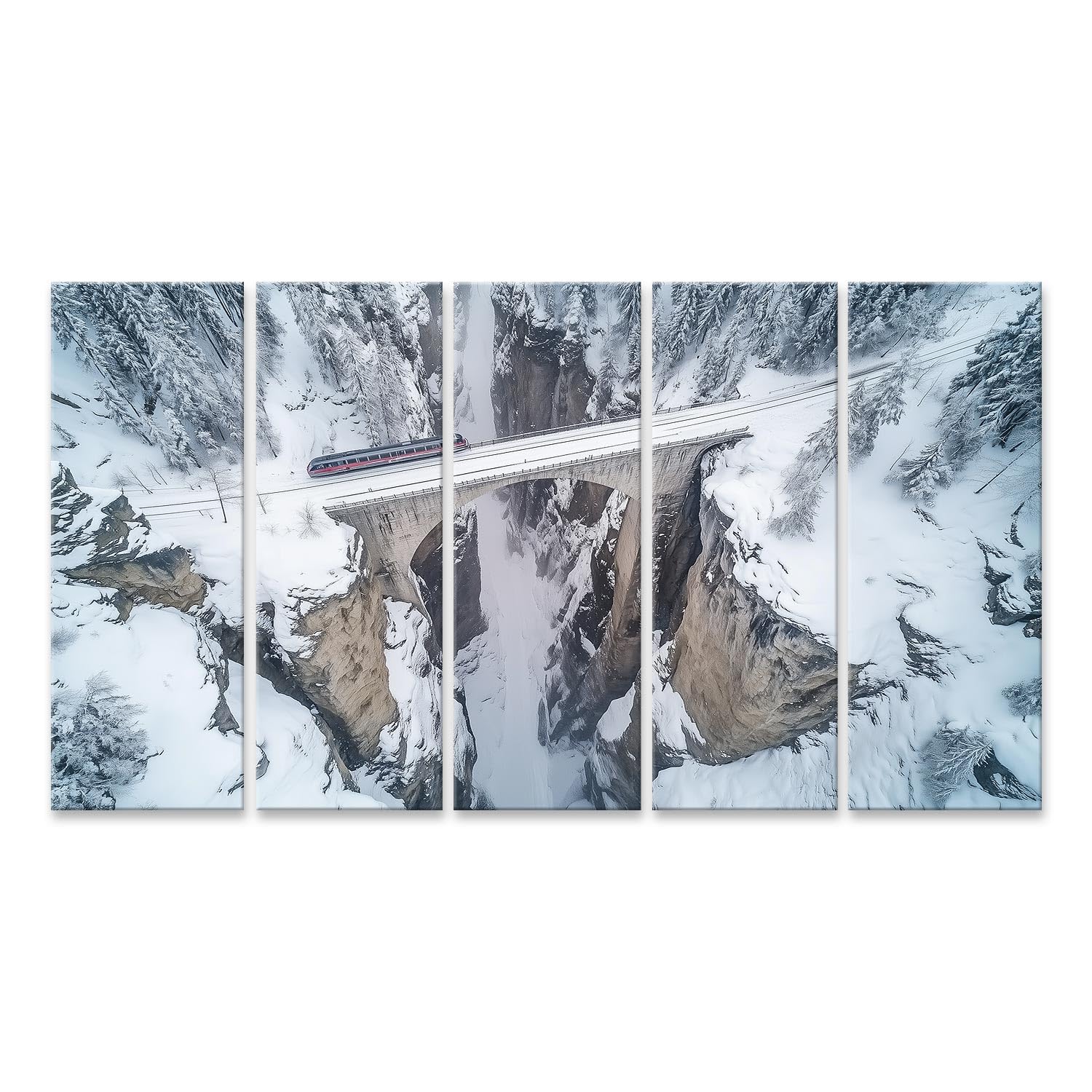 islandburner Primer cuadro sobre lienzo tren en puente alto nevado en majestuoso cañón cuadros murales carteles