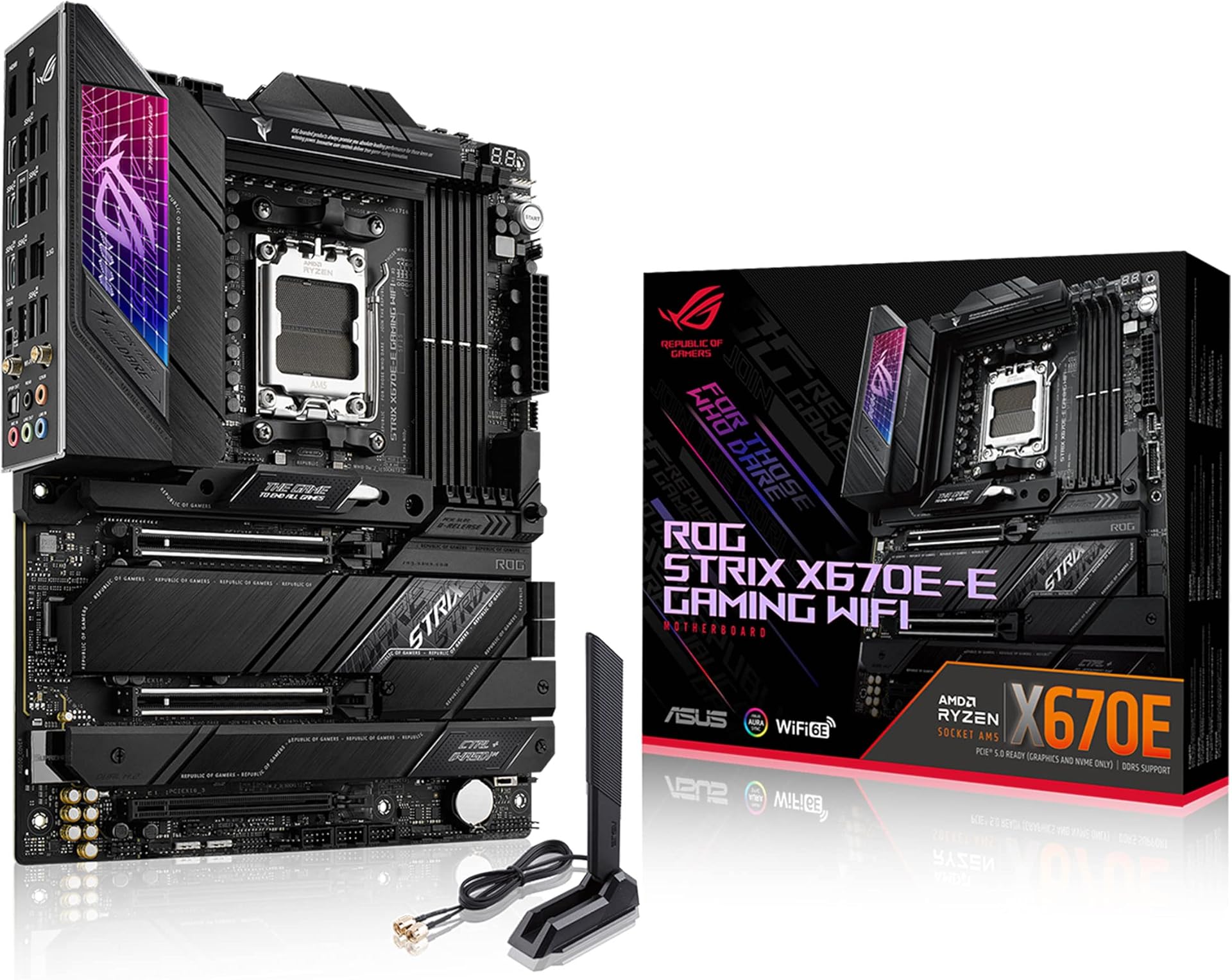 ASUS ROG Strix X670E-E Gaming WiFi 6E Socket AM5(LGA 1718) Ryzen 7000 ATX Gaming Motherboard(18+2 Power Stages,PCIe® 5.0, DDR,4xM.2 Slots,USB 3.2 Gen 2x2, WiFi 6E,PCIe Slot Q-Release, M.2 Q-Latch)