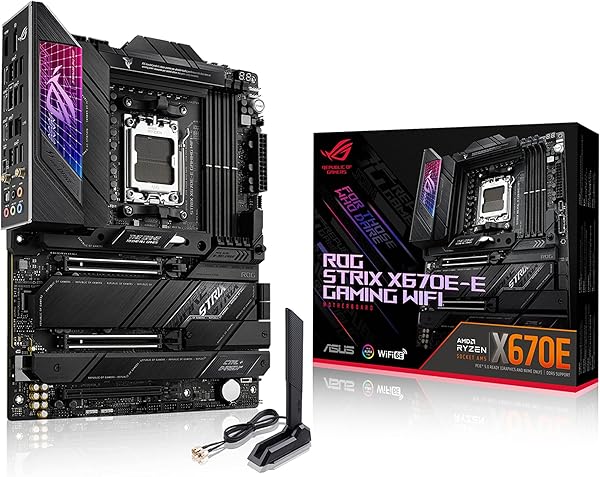 ASUS ROG STRIX X670E-E GAMING WIFI AMD X670 AM5 Ryzen™ Desktop 9000 8000 & 7000 ATX motherboard, 18+2 power stages, DDR5, 4x M.2 slots with heatsink, PCIe® 5.0, USB 3.2 Gen 2x2, WiFi 6E, AI Cooling II
