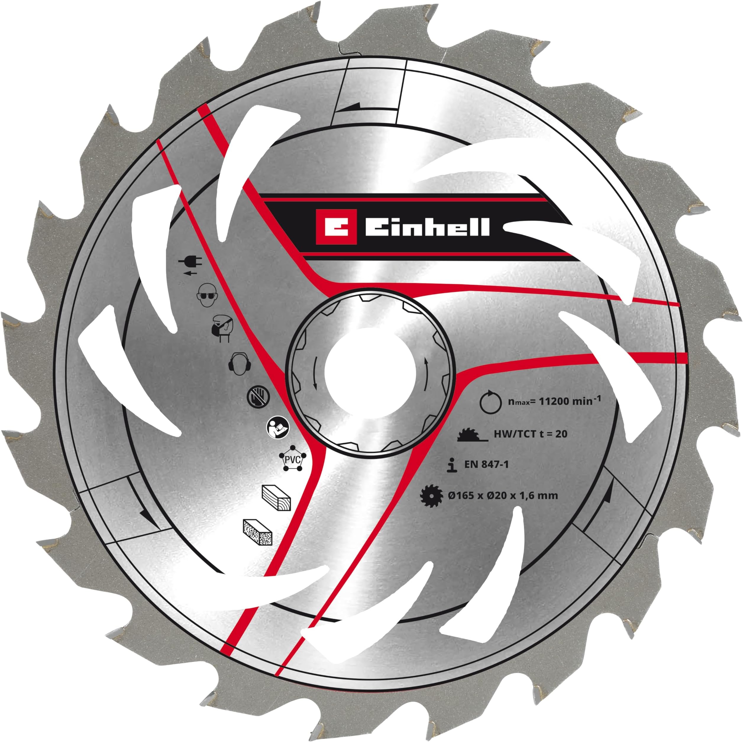 Original Einhell HM Saw Blade Hand Circular Saw Accessories (Diameter 165 x 20 mm, 24 Teeth, High-Speed Saw Blade, Ideal for Use with Battery-Powered Devices), 49584759, Silver