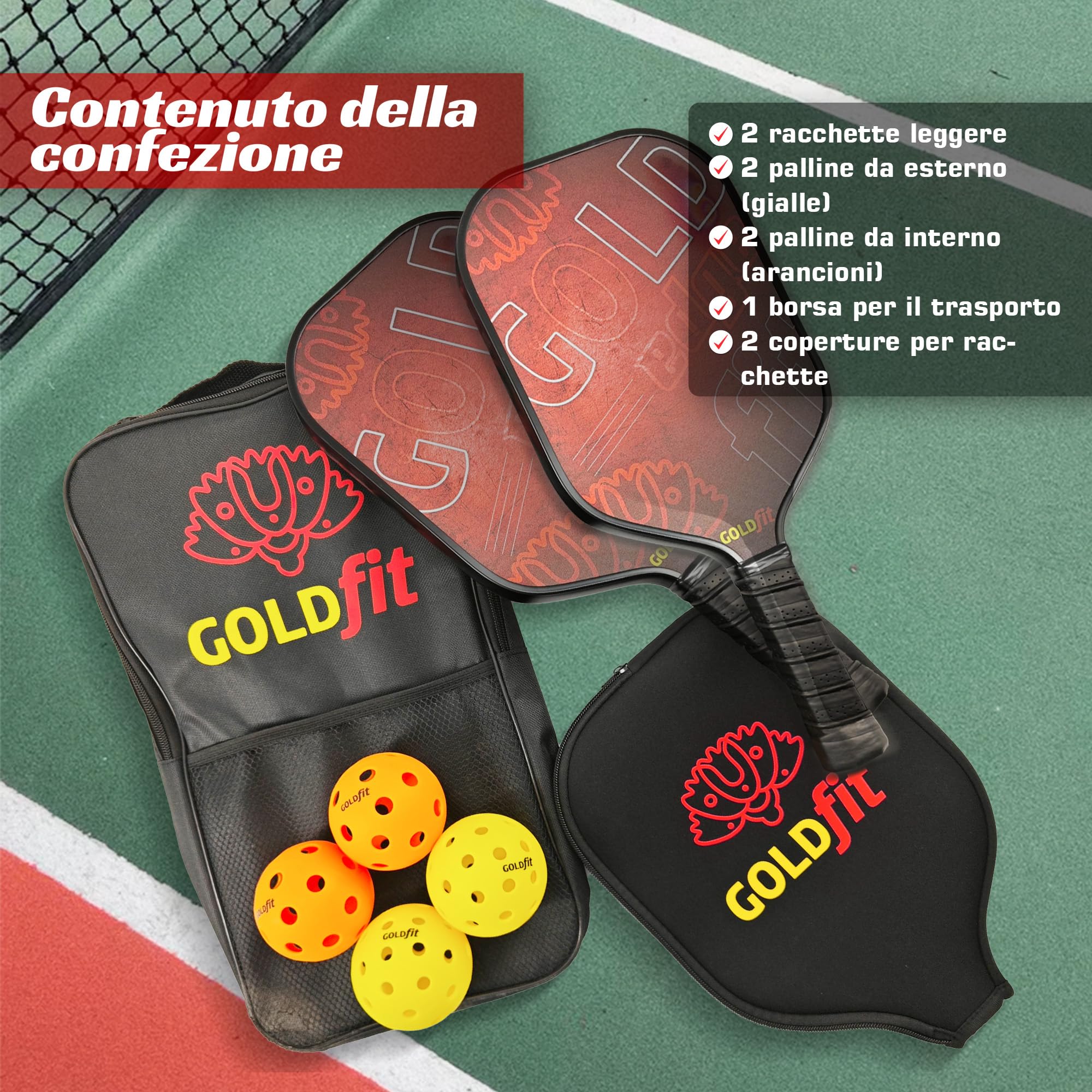 Pickleball Set di Racchette in Fibra di Carbonio Testurizzata con 4 Palline e Borsa, Leggere, Ergonomiche, Antiscivolo, per Uomini e Donne a Tutti i Livelli