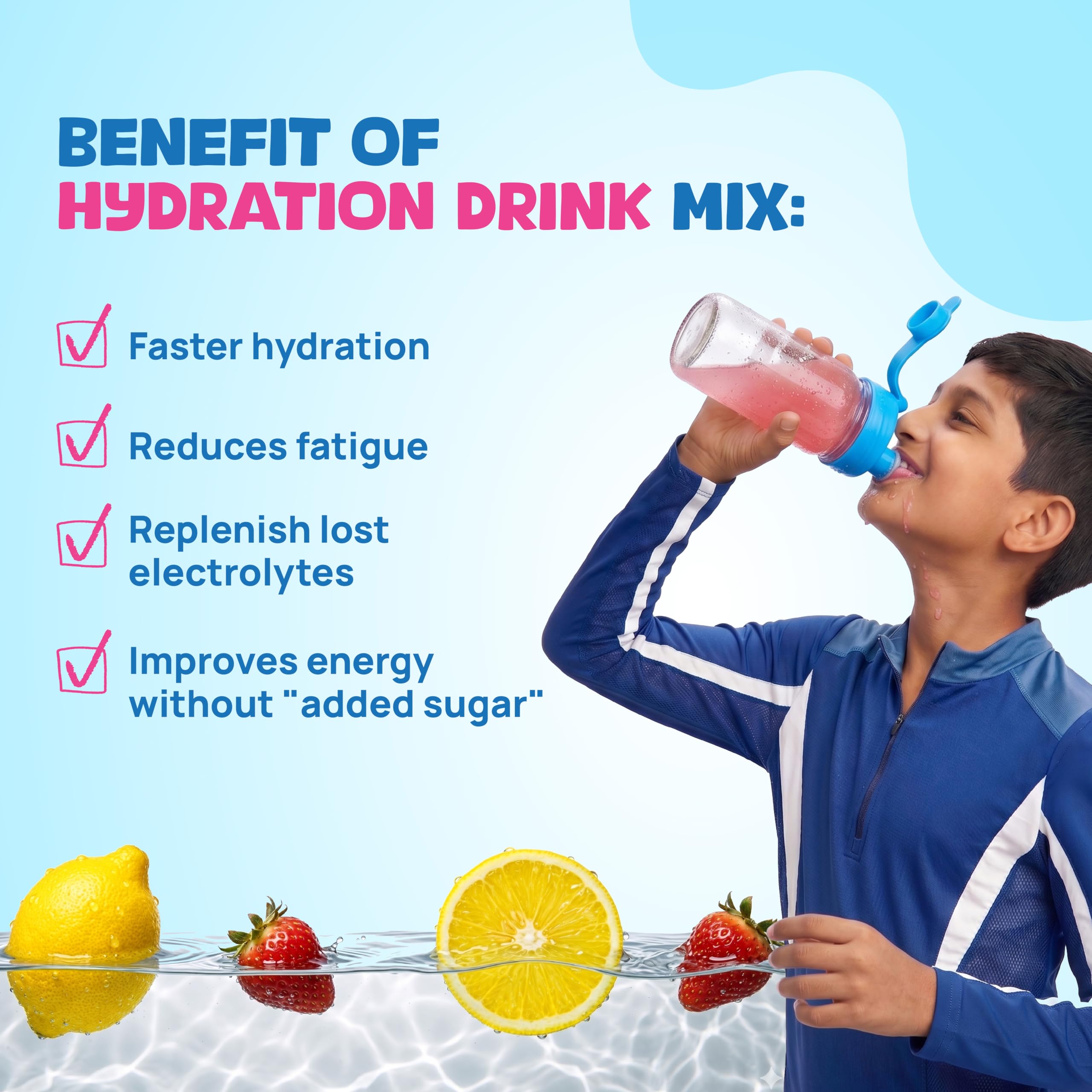Wellopia Kids Hydration Drink Mix | Coconut Water, Pink Himalayan Salt & Electrolytes | Natural Strawberry Lemonade | No Added Sugar | 15 Sachets (Ages 2+) — Amazon image 3