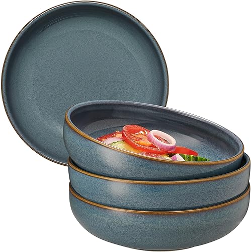 Mesa Uno - Juego de 4 platos llanos de cerámica portuguesa con borde elevado, diseño moderno y simple de cerámica artesanal, platos aptos para horno