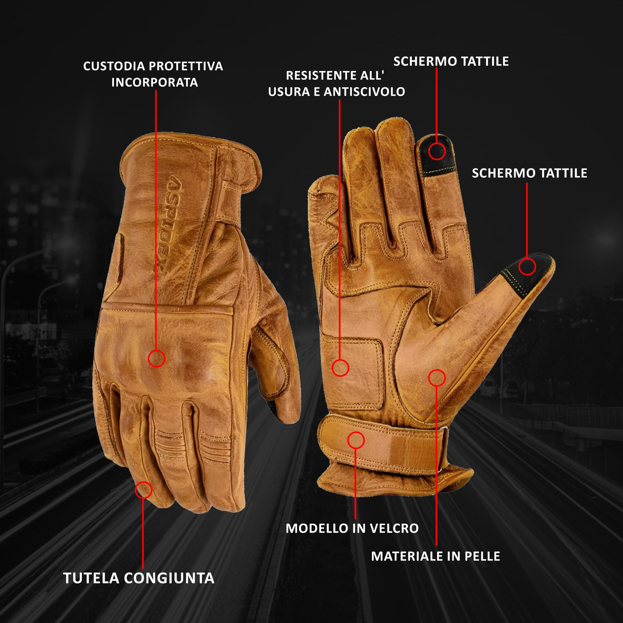 Guanti Moto in Pelle Con Protezioni CAFE RACER Chopper Custom Wax Giallo Touch (XL)