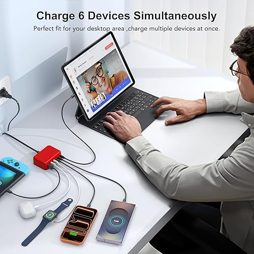 Miniatura 21 de Cargador rápido USB C, 150 W, 6 puertos de escritorio, PD GaN, cargador rápido, estación de carga, bloque de 65 W, adaptador de corriente USB C