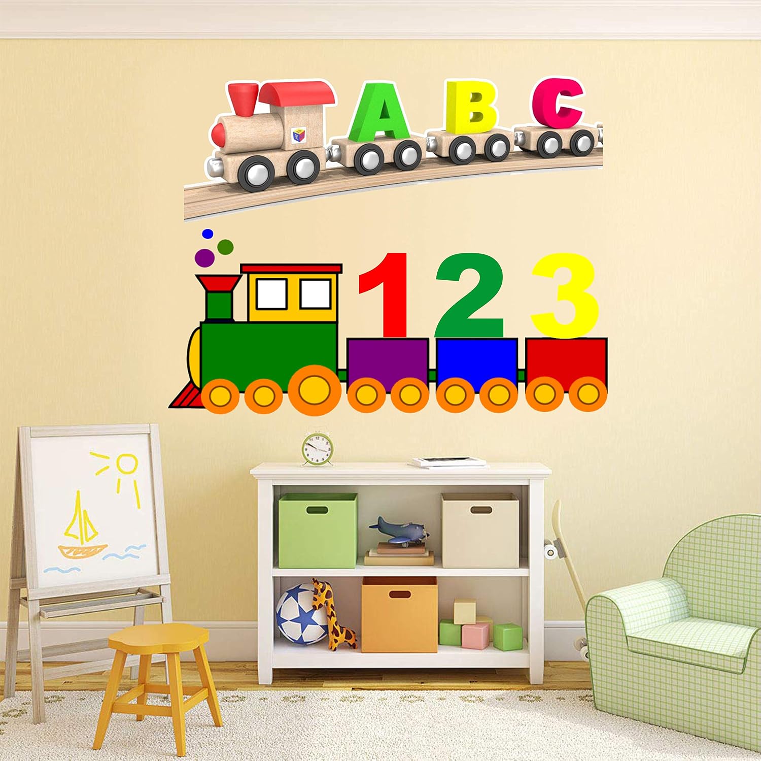 Buy woopme Funny Cartoon Train Alphabets Abc 123 Wall Stickers Kids ...