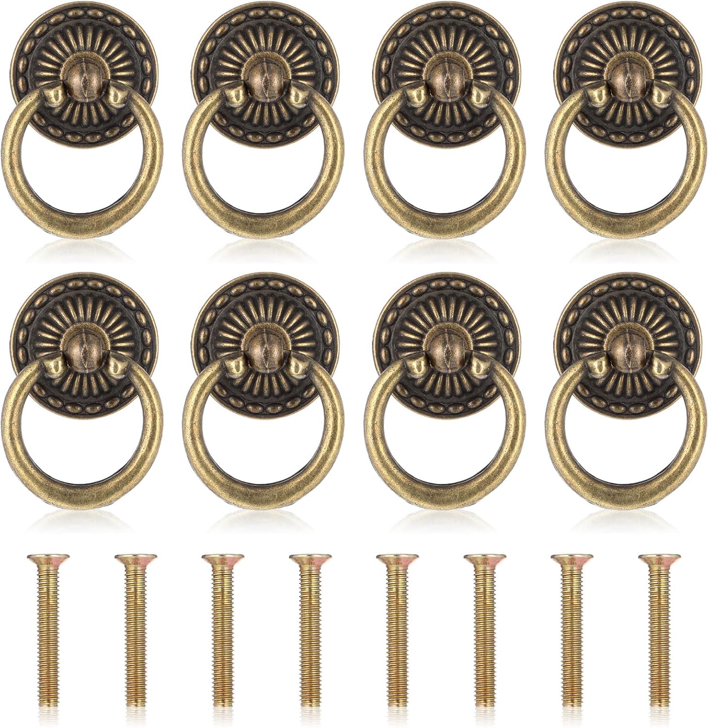 8 Pack Bronze Dresser Knobs Vintage, Antique Drawer Pull Ring, Retro Brass Cabinet Drawer Pulls and Knobs Brass with Screws,Used for Furniture Cabinet Cupboard Dresser (Round)