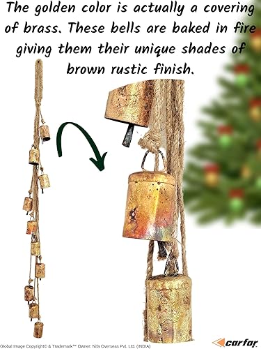 Miniatura 4 de Shabby Chic Campanas de estilo rústico vintage para colgar en racimo hechas a mano de metal Harmony Navidad Campanas de vaca colgantes en cuerda de