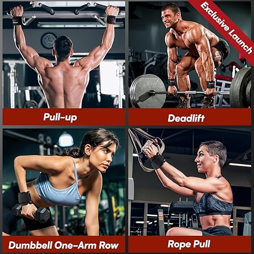 Miniatura 4 de Juego de ganchos de levantamiento de pesas y correas de muñeca  Ganchos de elevación con agarre antideslizante, muñequeras ajustables para