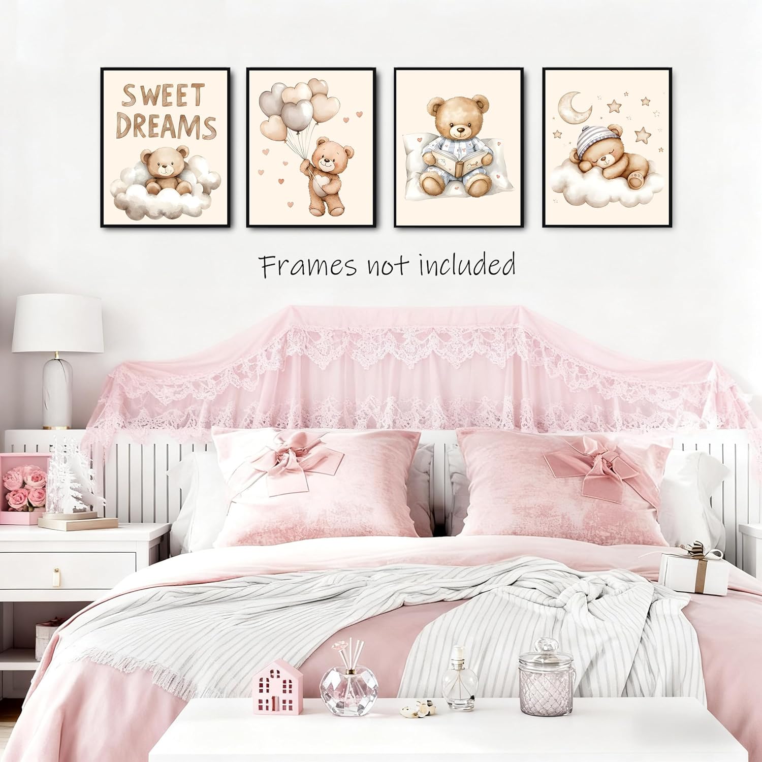 Noaleviax Baby Bear Poster Set - Nursery Bear Theme Decor, Goon Night Kids Room Posters Pictures Wall Art for Bedroom Nursery Toddler Kids Girls Boys Decor, 8x10 Unframed, Set of 4 - Image 2