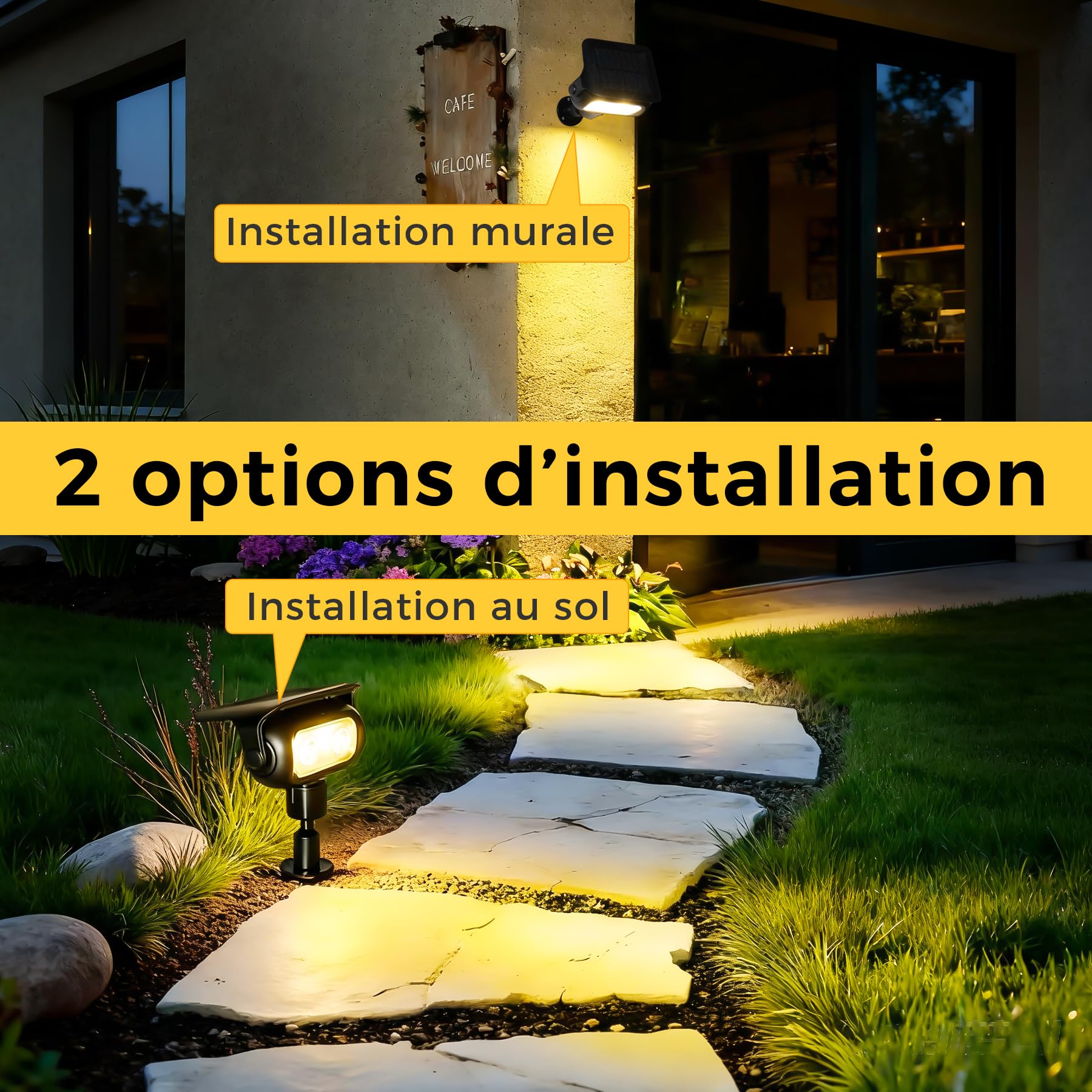 Spot Solaire LED Jardin, 200 lm, 3000K Blanc Chaud, 6 Pièces