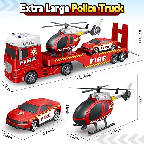 Miniatura 28 de SpringFlower Juguetes para niños pequeños, 3 en 1, camión grande del ejército con helicóptero y tanque, juguete de camión de transporte militar