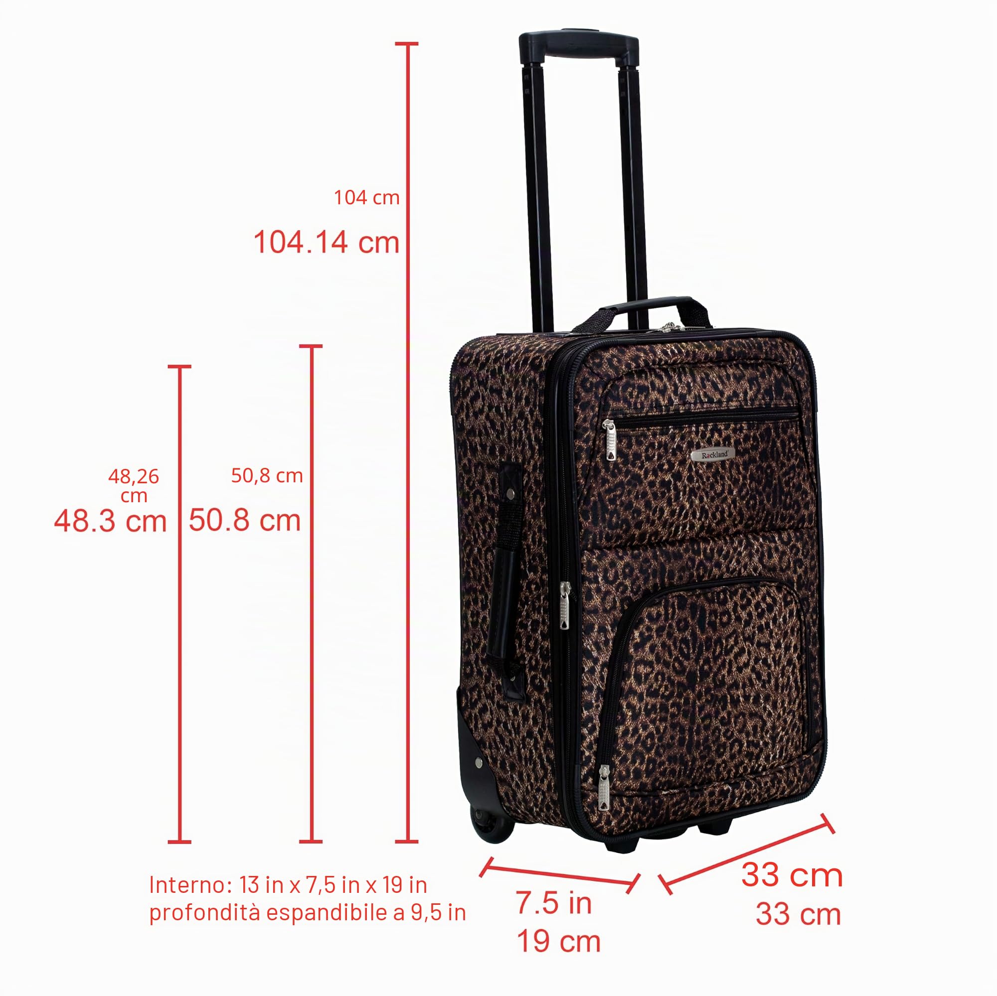 Rockland Set di valigie verticali Softside moda, Leopard, Taglia unica, Set di valigie verticali Softside moda