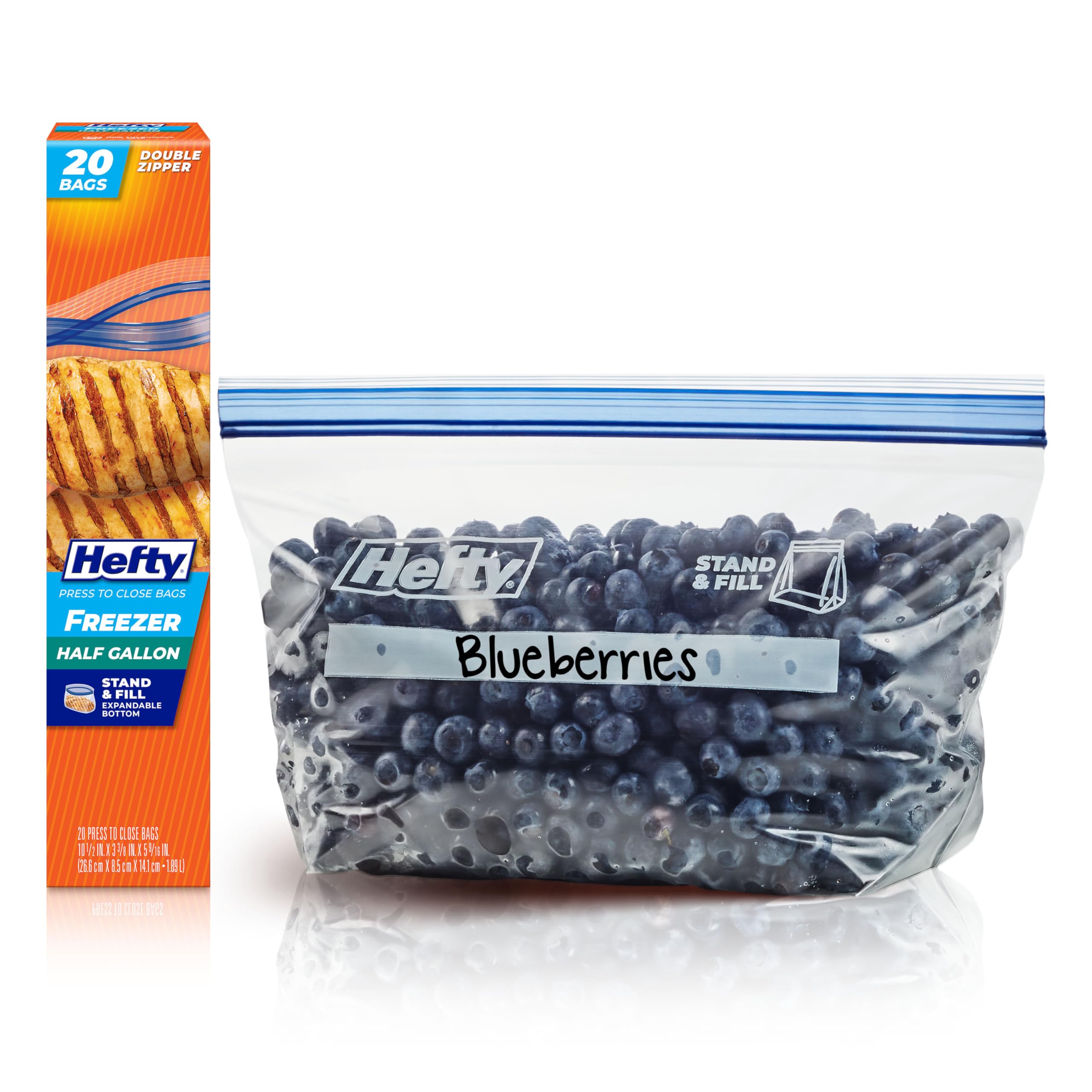 Hefty Press to Close Plastic Freezer Bags, Half Gallon