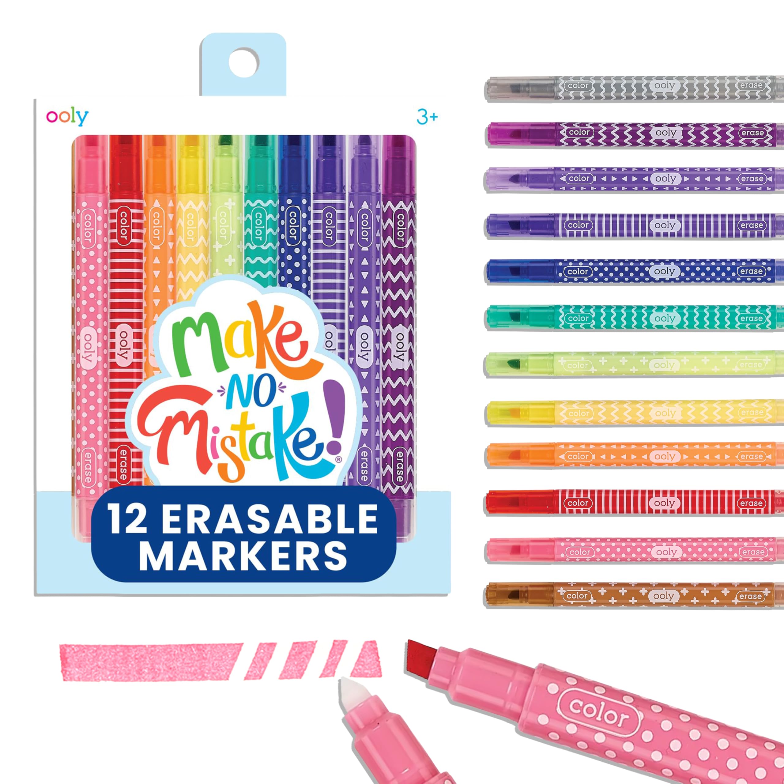 Ooly Make No Mistake Erasable Markers, Easter Activities for Kids, Stress and Mess Free Marker Pack You Can Erase, Drawing & Coloring Pens for Kids and Adults, Set of 12